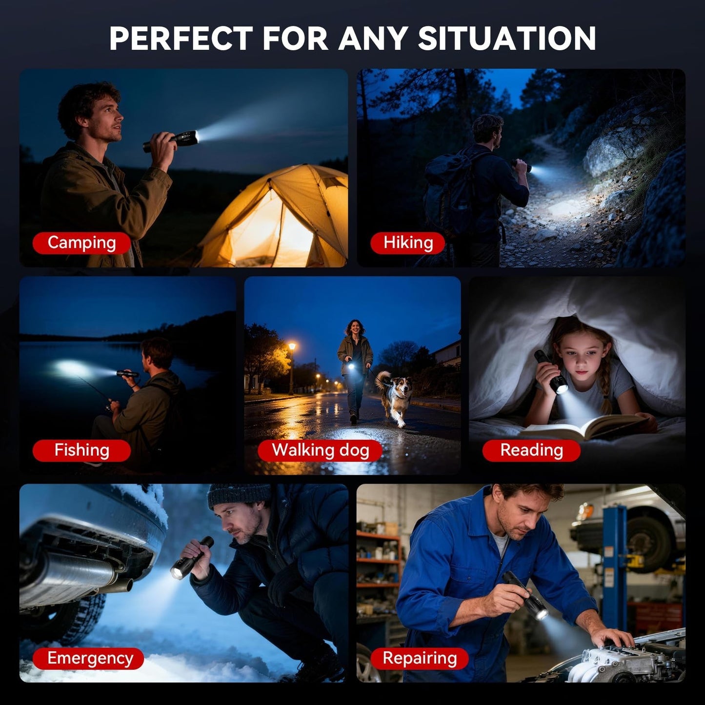 8 Pack LED Emergency Flashlights   Adjustable Focus, Water Resistant, 5 Modes, T6