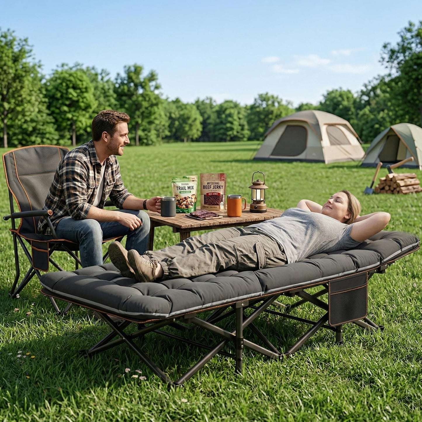 XXL Folding Camping Cot for Adults   900 lb Capacity, 32" Wide, 2 Pack, Removabl2
