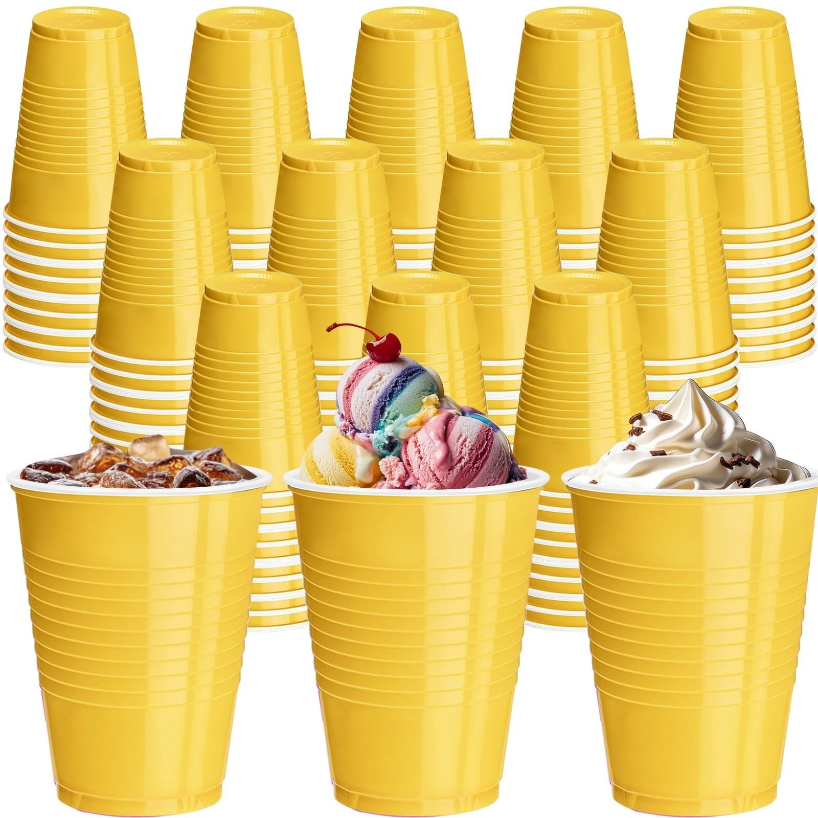 120 Pcs 16 oz Yellow Disposable Plastic Cups for Parties, BBQs, Picnics & Snacks1