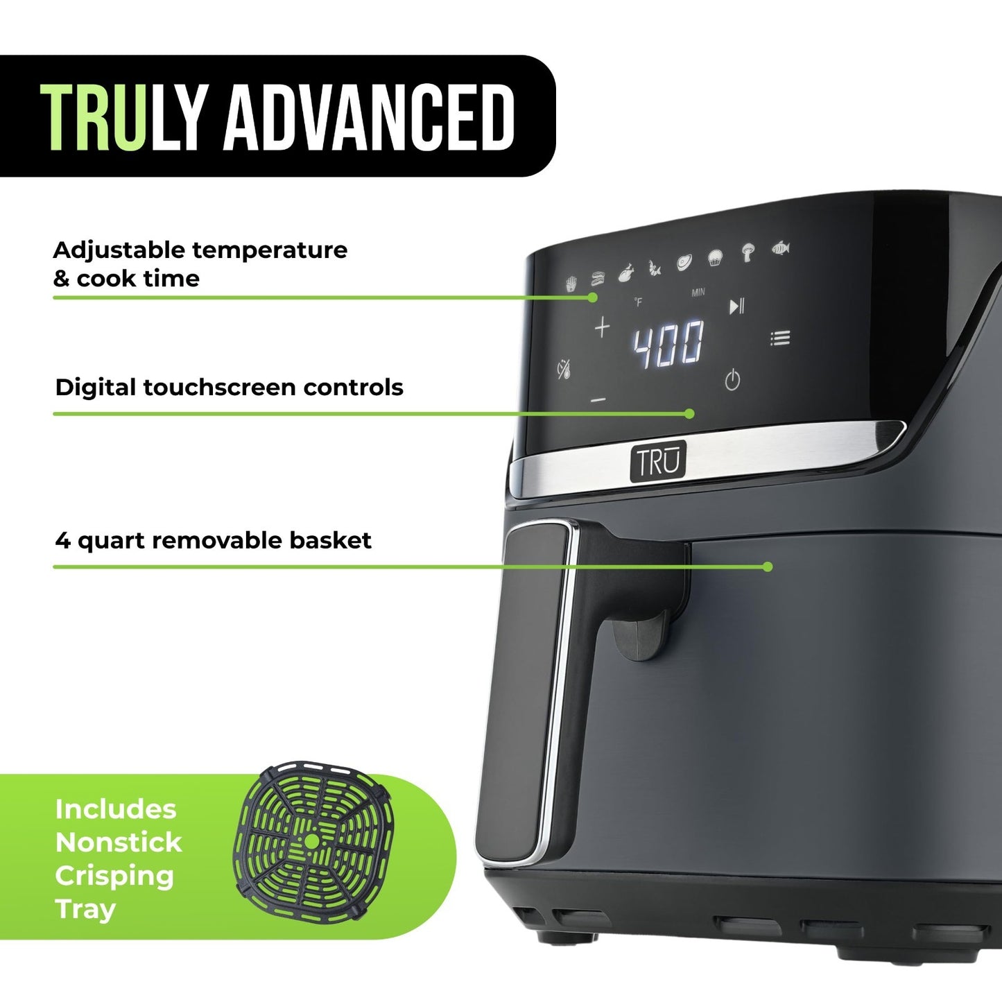 4 Quart Digital Air Fryer   Family Size, One Touch Control, 8 Cooking Presets, N3