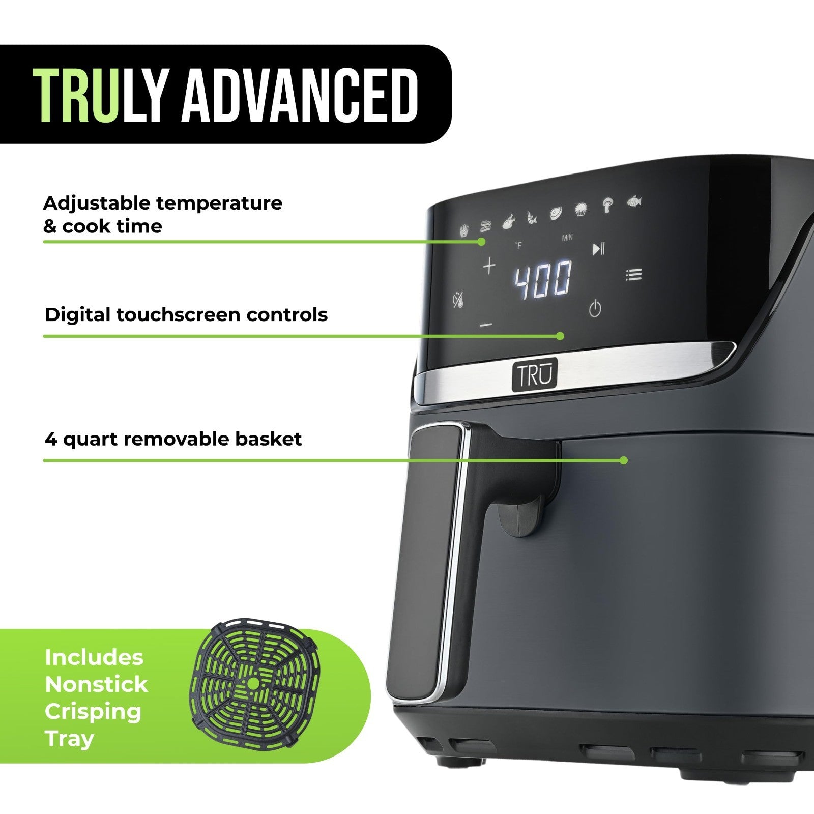 4 Quart Digital Air Fryer   Family Size, One Touch Control, 8 Cooking Presets, N3