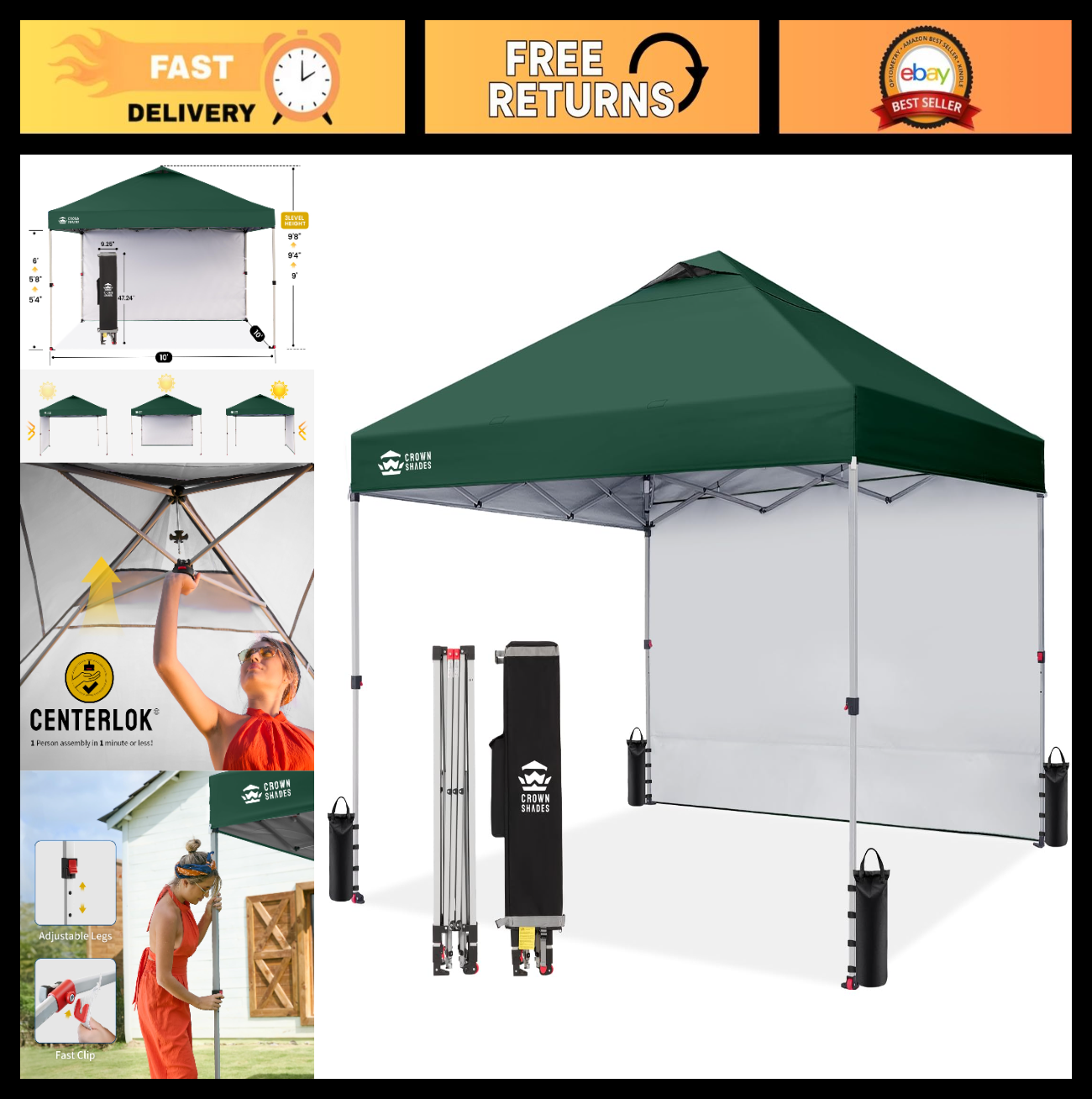 10x10 Pop Up Canopy Tent with Side Wall, Easy Setup Outdoor Gazebo, Sun Shade, C0