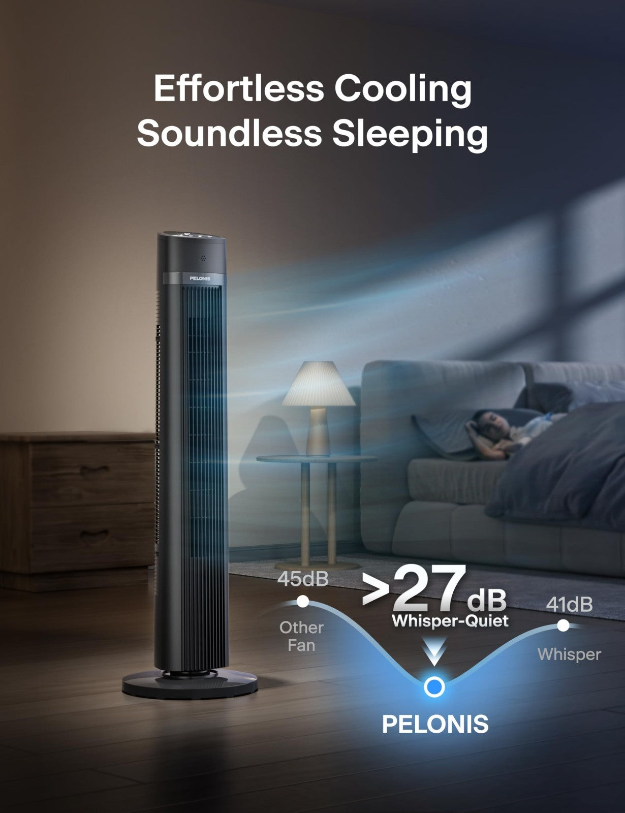 40" Bladeless Tower Fan with Remote, 90° Oscillation, 3 Speeds, Quiet 27dB, Time4