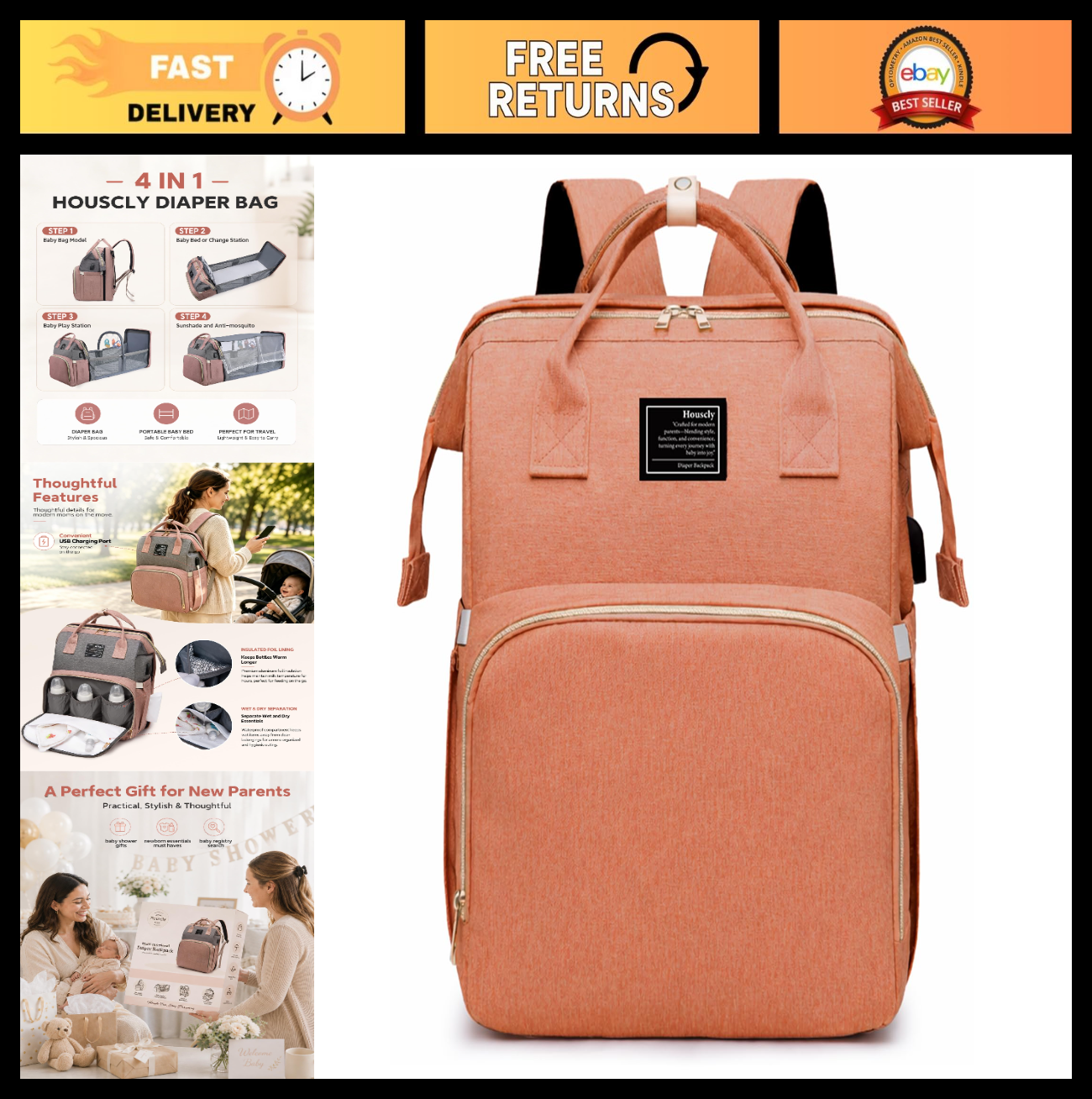 Large Capacity Diaper Bag Backpack with Changing Station, 25L, Stylish & Functio0