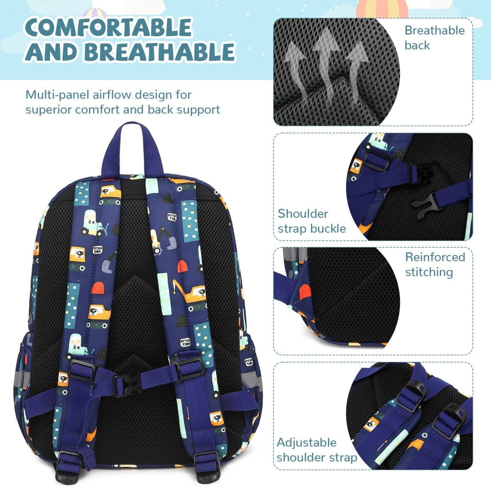 Kids Toddler Backpack with Chest Strap   Durable, Lightweight, Cute Design for B5