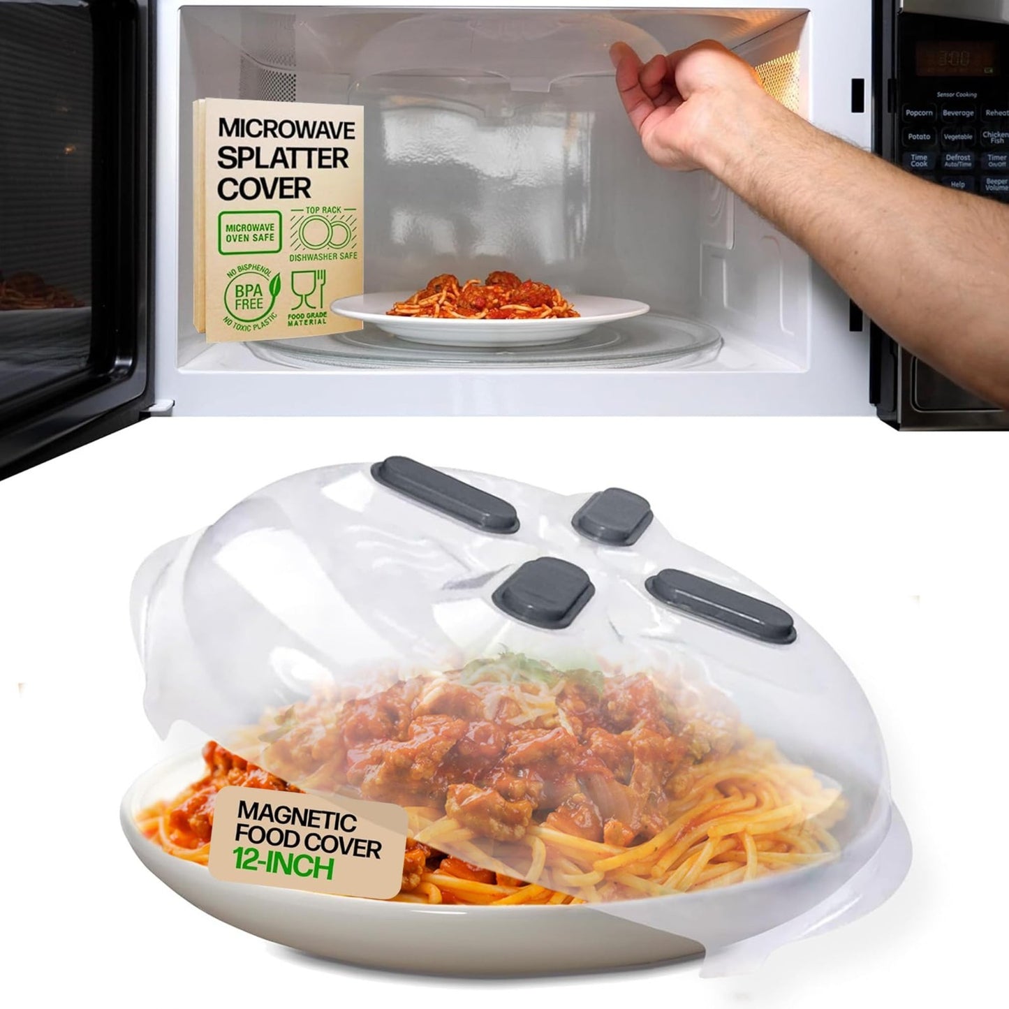 Magnetic Microwave Splatter Cover   12" BPA Free, Vented Lid, Anti Splash, Dishw1