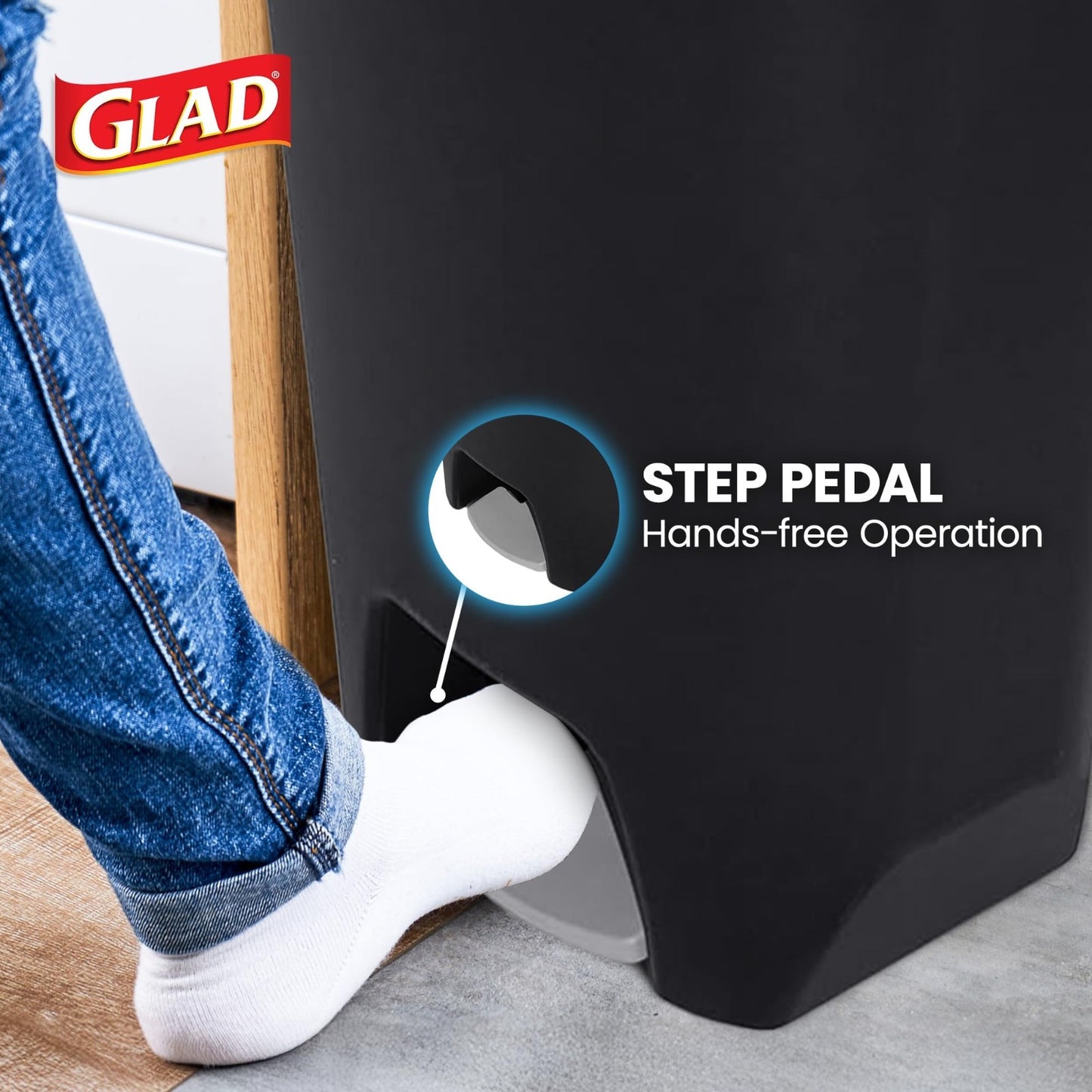 20 Gal Kitchen Trash Can with Clorox Odor Control | Hands-Free Step-On Bin, Blac3