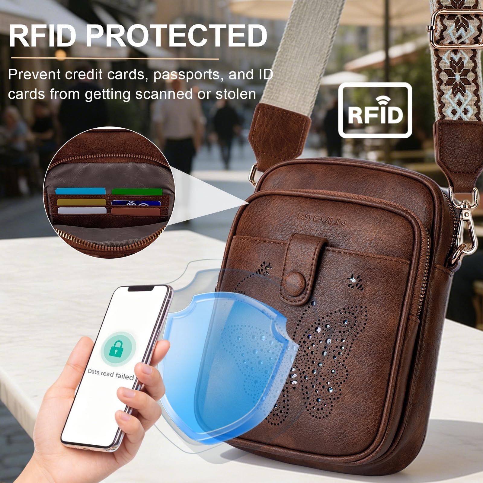 Leather Crossbody Bag for Women - Small Shoulder Purse with Adjustable Strap & R3