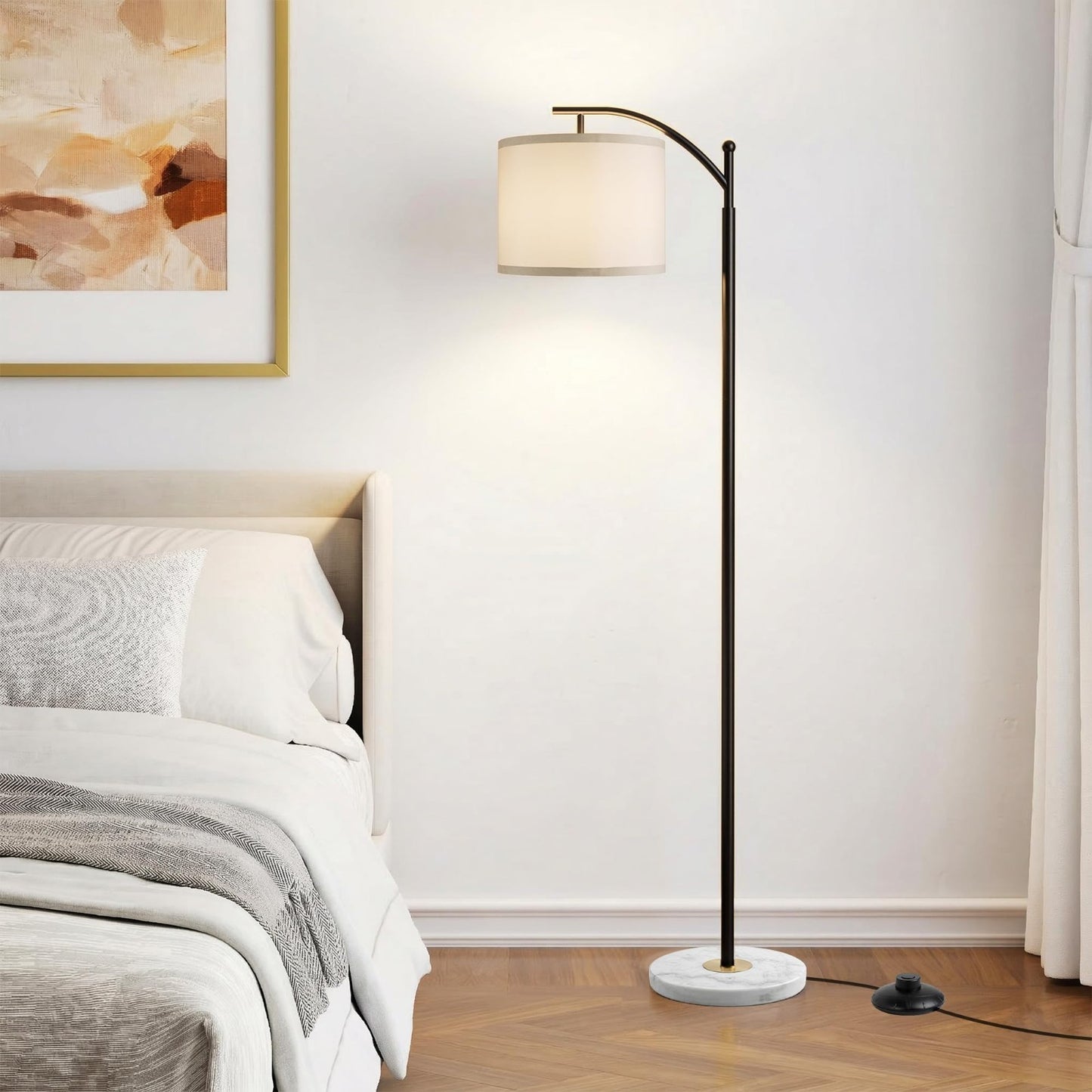 Modern Floor Lamp with Marble Base, Adjustable Linen Shade & 3 Color Temperature6