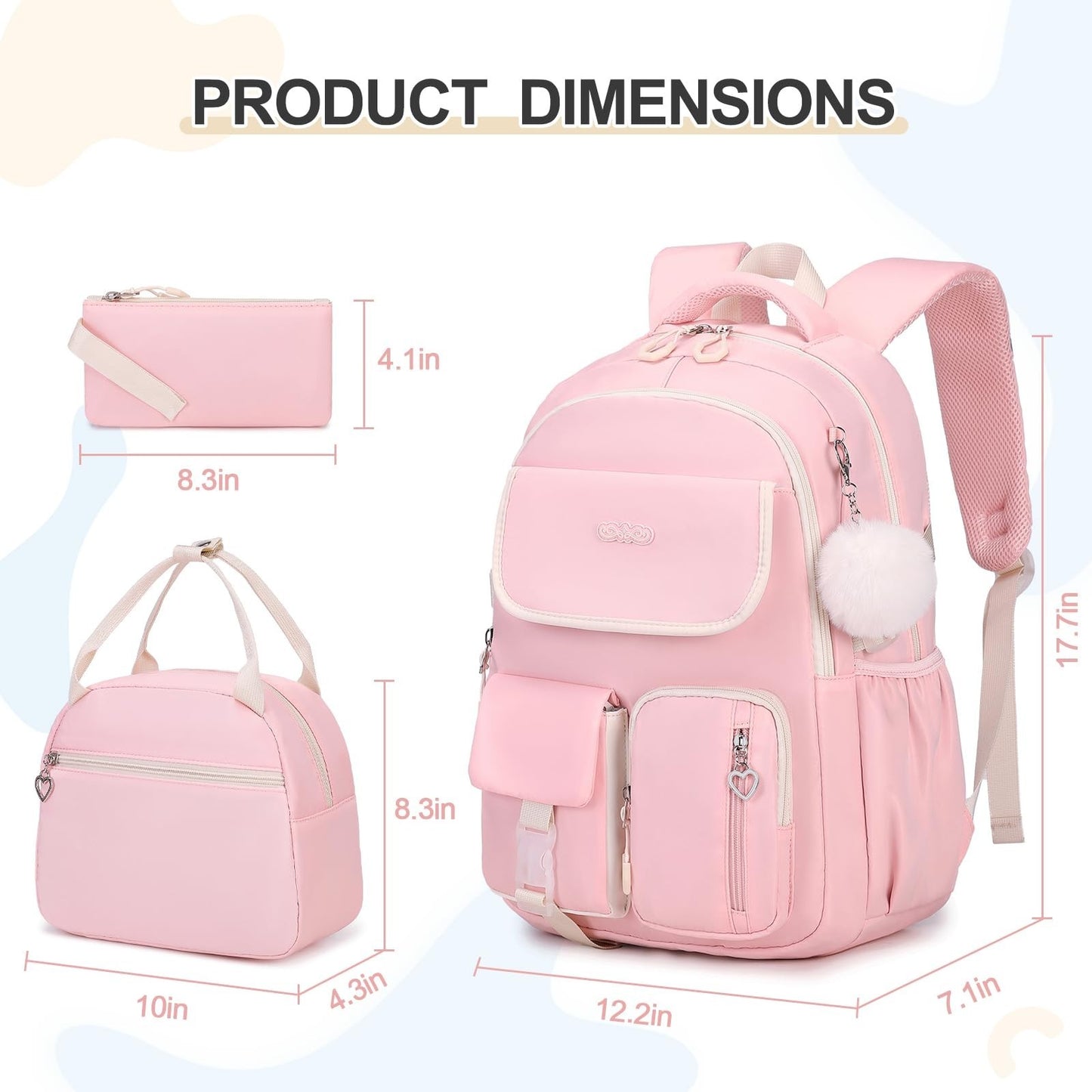 3PCS Girls School Backpack Set with Lunch Box & Pencil Pouch   Stylish & Durable2