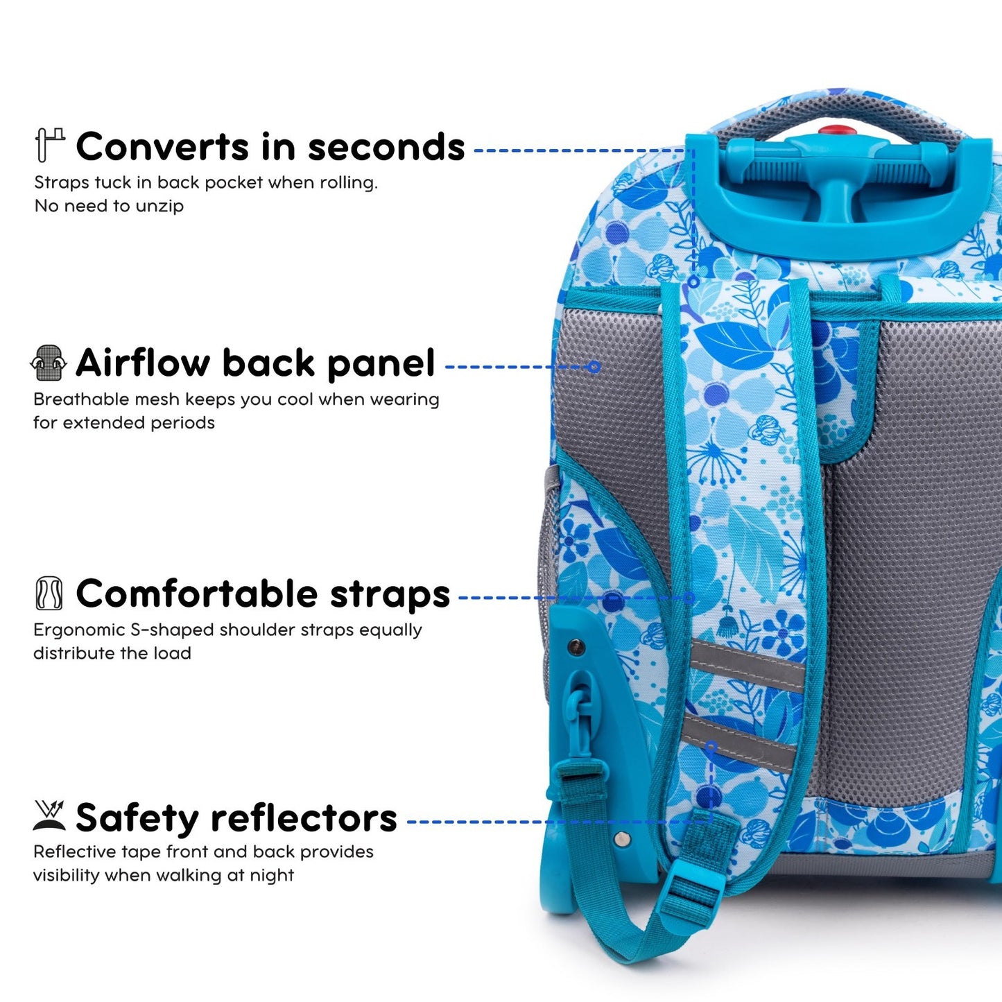 Kids Rolling Backpack with Wheels, School Roller Bookbag for Boys & Girls, 18"x16