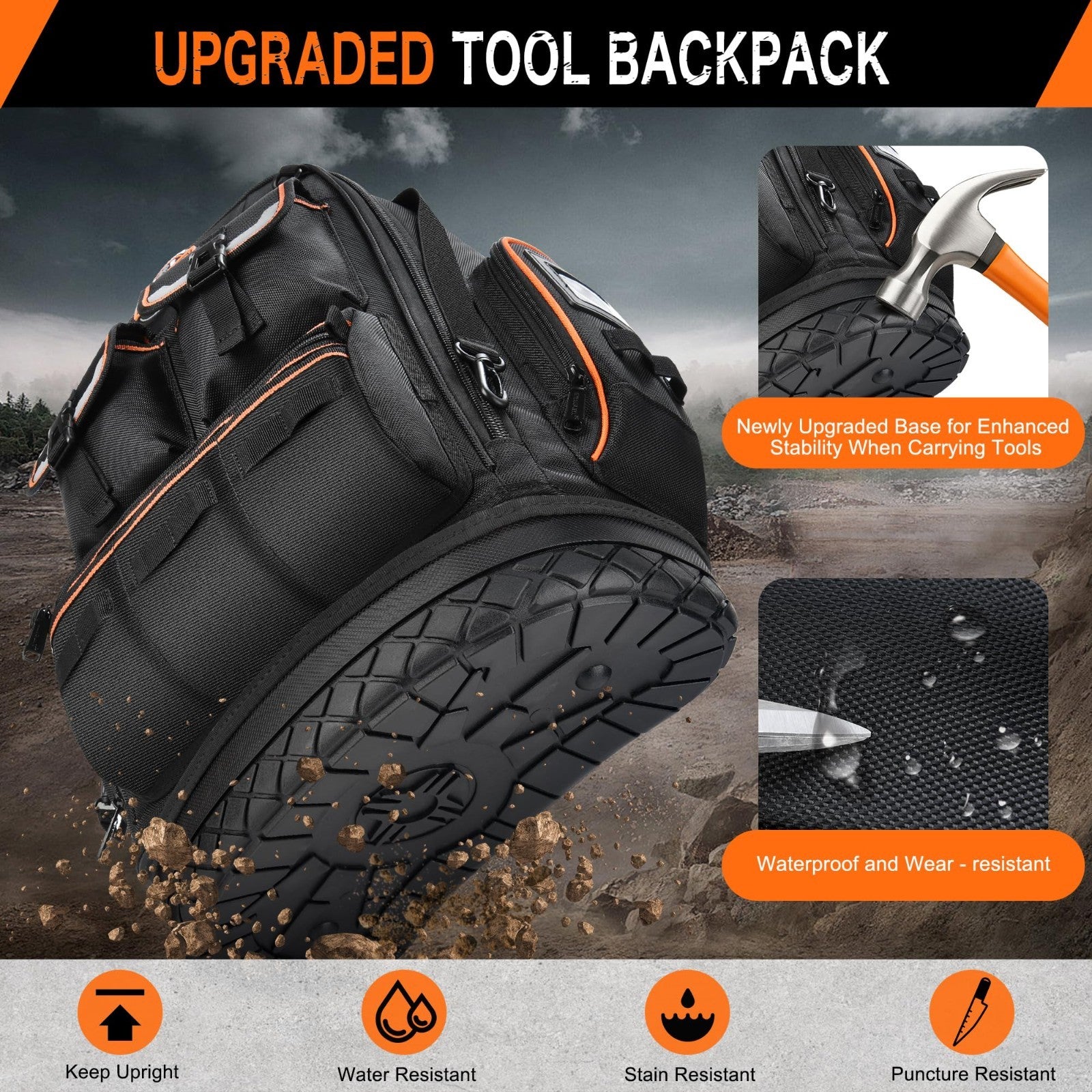 Heavy Duty Tool Backpack 18.5"   56 Pockets, Molded Bottom, Durable Storage Bag2