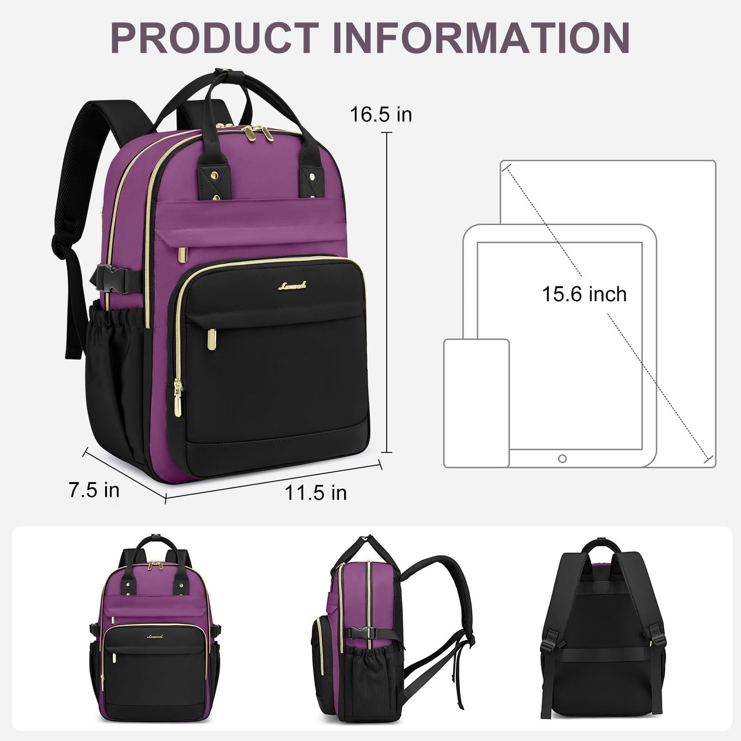 Waterproof Women's Laptop Backpack 15.6"   Large Capacity Travel Bookbag, Anti T3