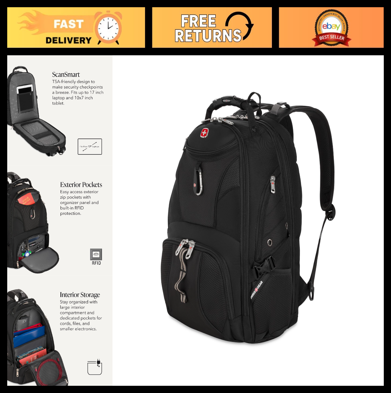 17 Inch Laptop Backpack, TSA Friendly Lay Flat Design, RFID Protection, Tablet P0