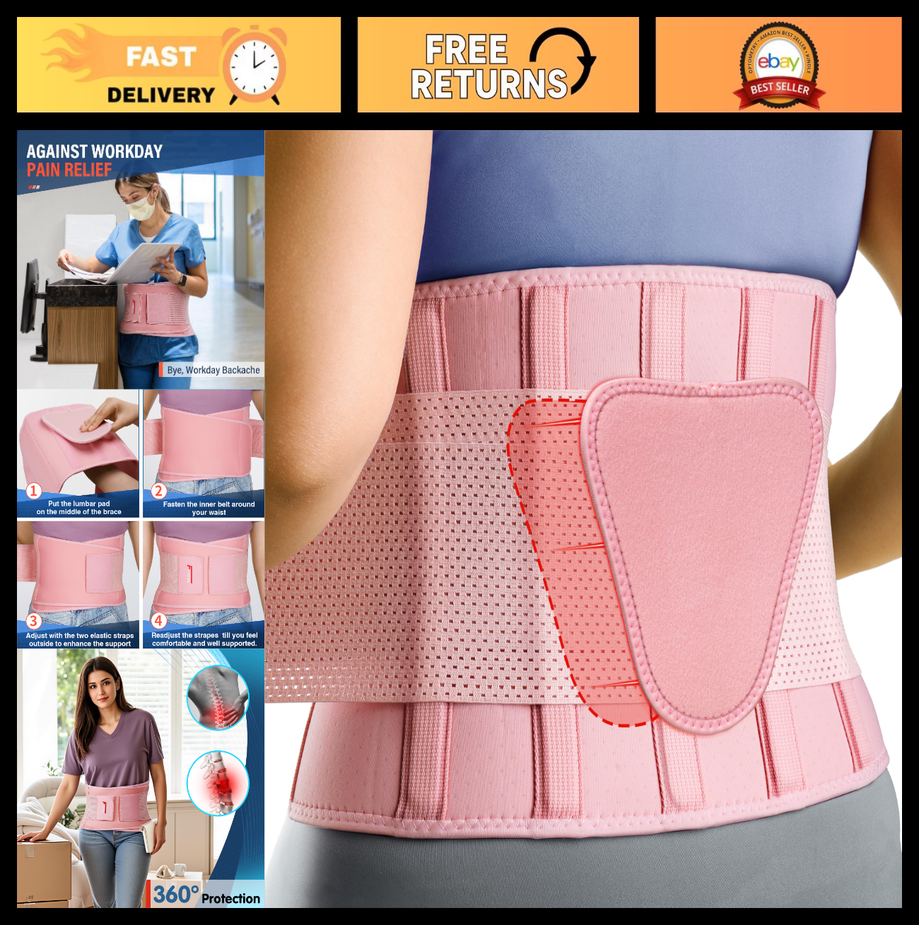 Lower Back Pain Relief Brace, Breathable Support Belt for Heavy Lifting, L/XL0