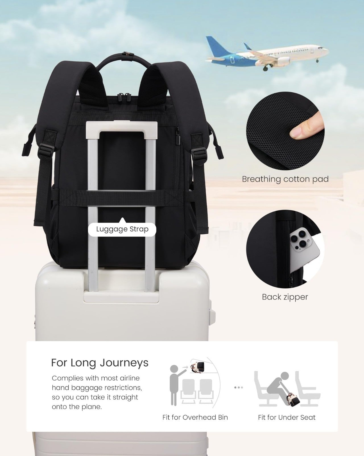 Stylish 15.6" Laptop Backpack for Women, Work Bag, Travel, Black, Durable & Spac6
