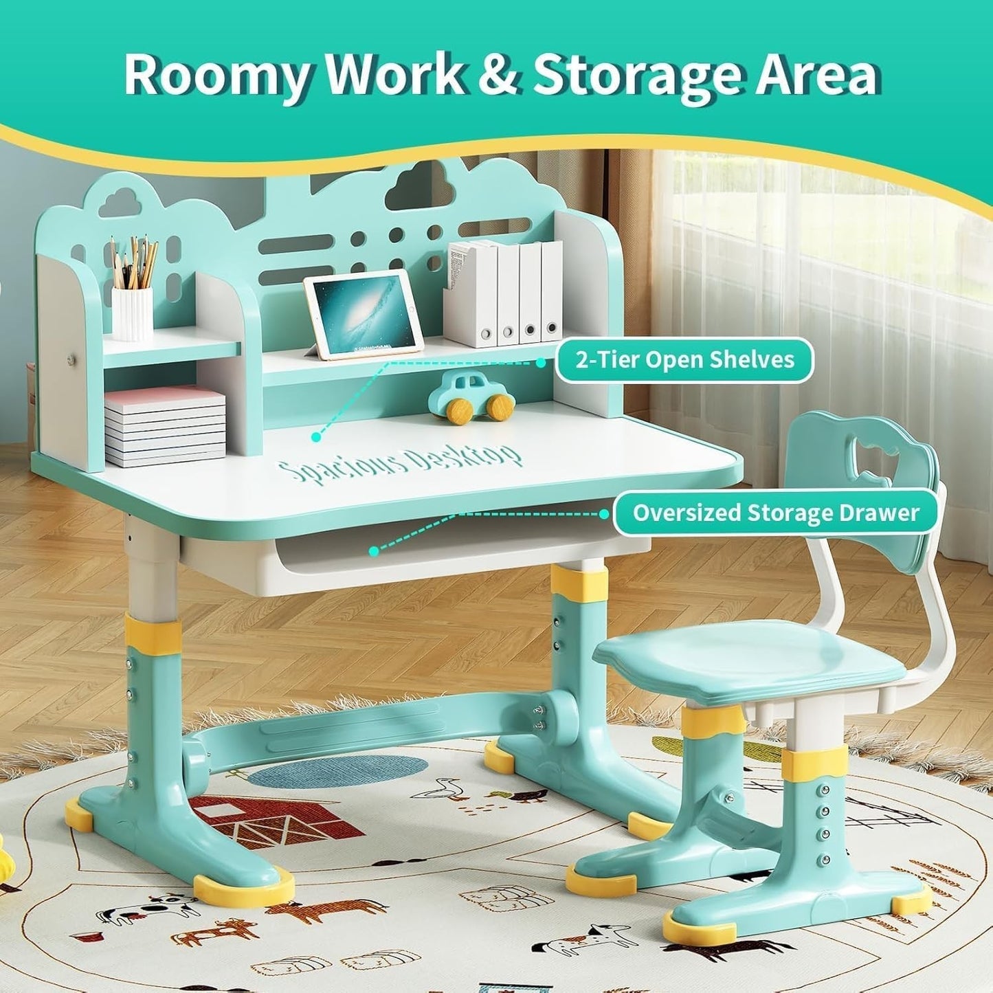 Height Adjustable Kids Study Desk & Chair Set for Ages 3 12   Learning Furniture3