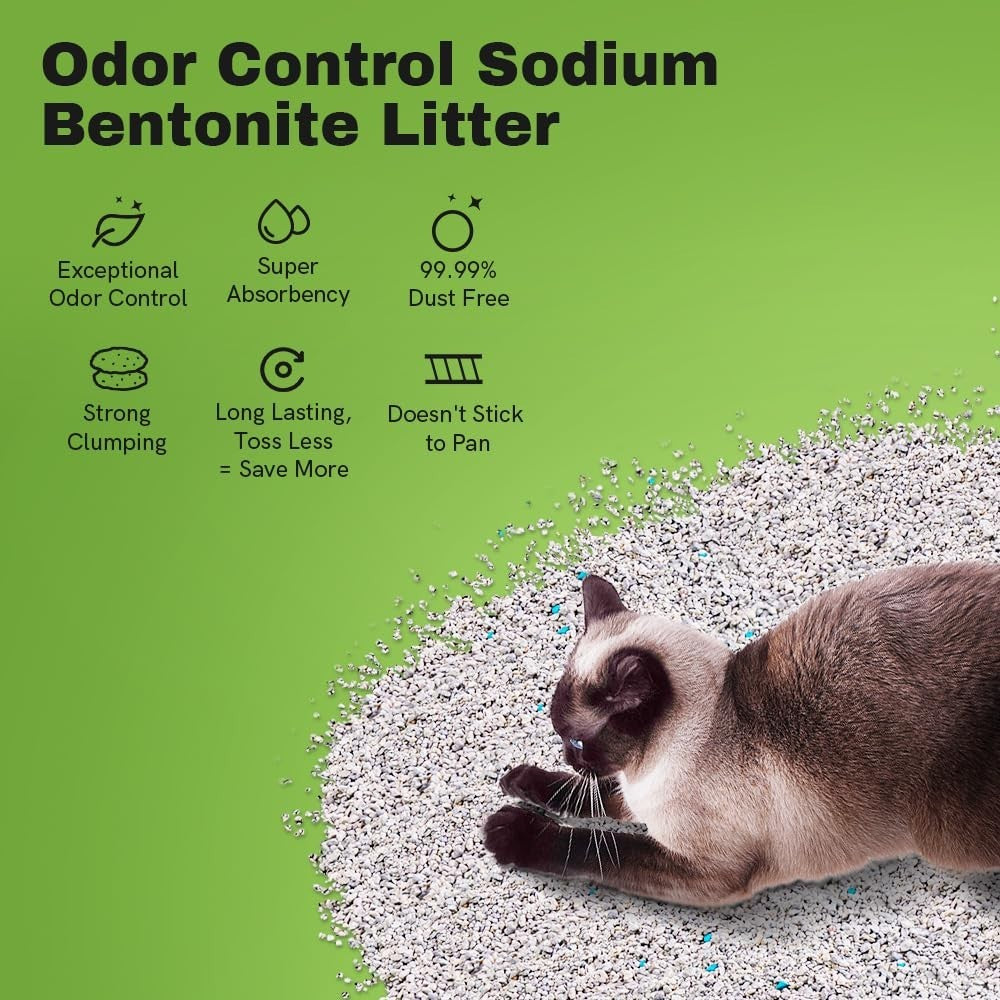 Clumping Cat Litter, Odor Control Bentonite Mineral, Dust-Free 20 lb for Self-Cl2