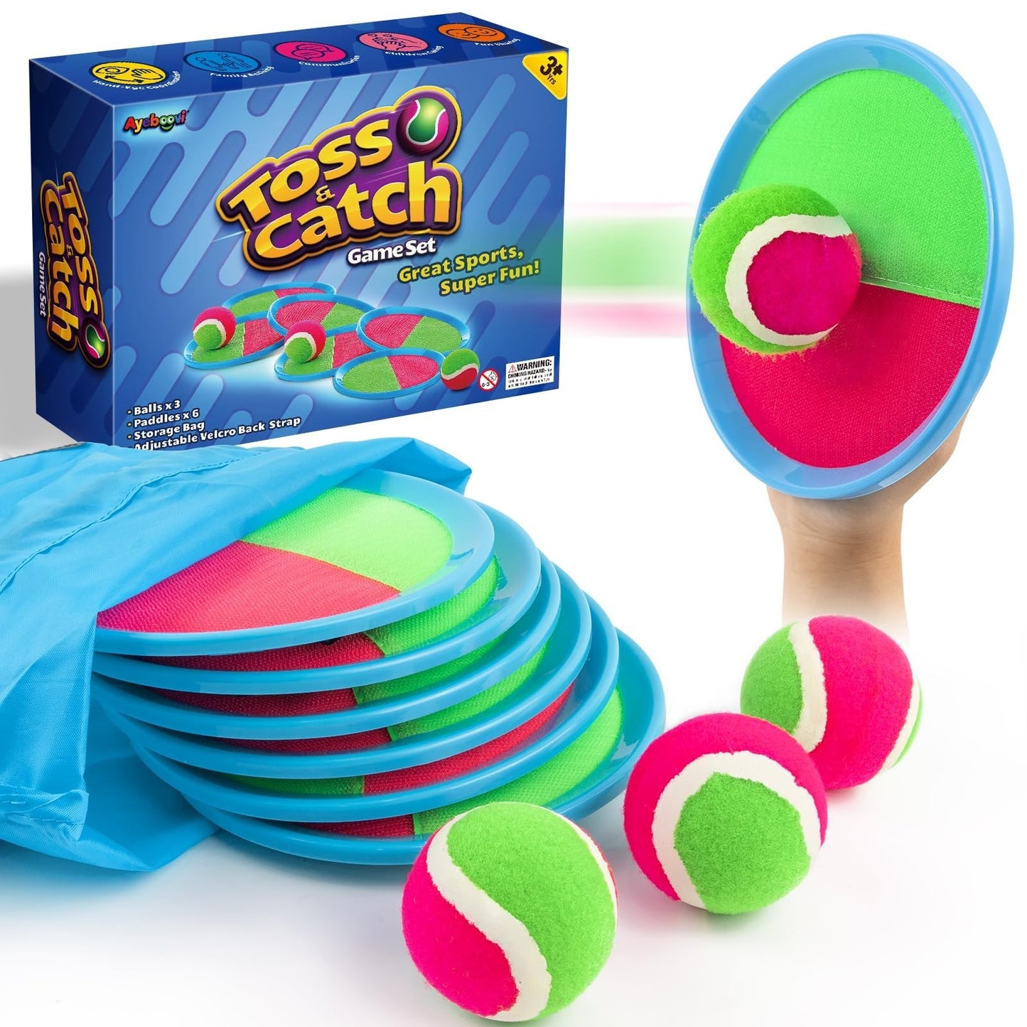 Sticky Toss and Catch Ball Game for Kids   6 Paddles & 3 Balls Fun Outdoor Toy1