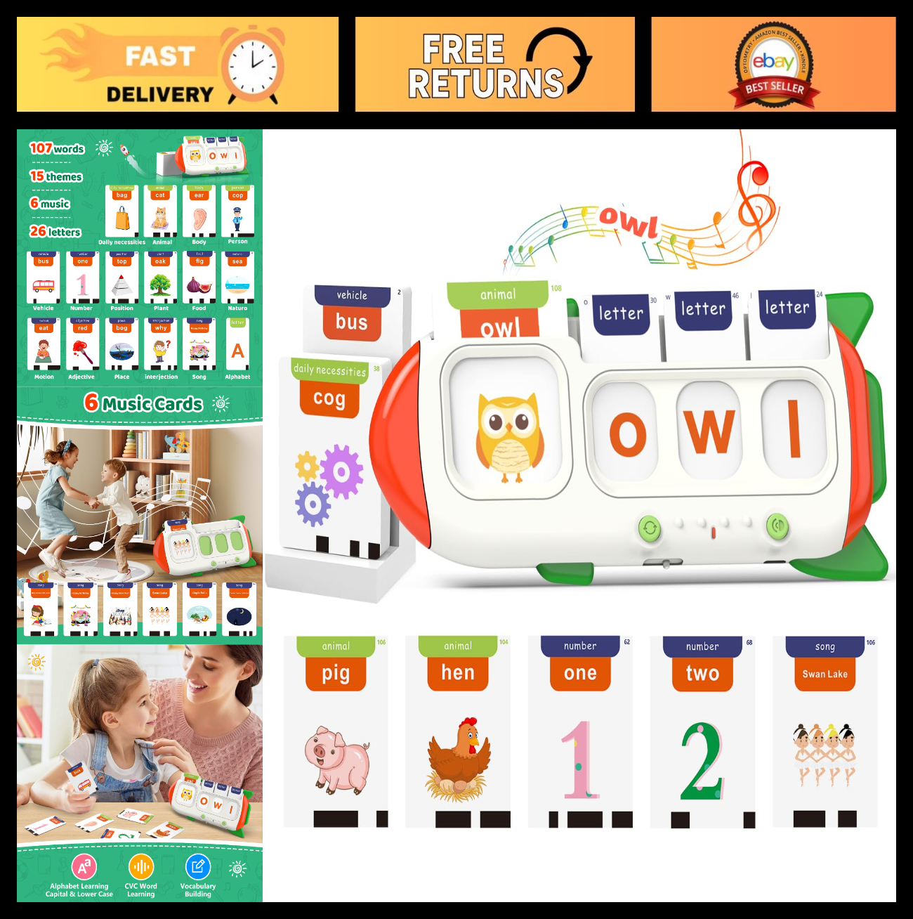 Interactive Talking Flash Cards - CVC Spelling Games, ABC Letter Matching Toy fo0