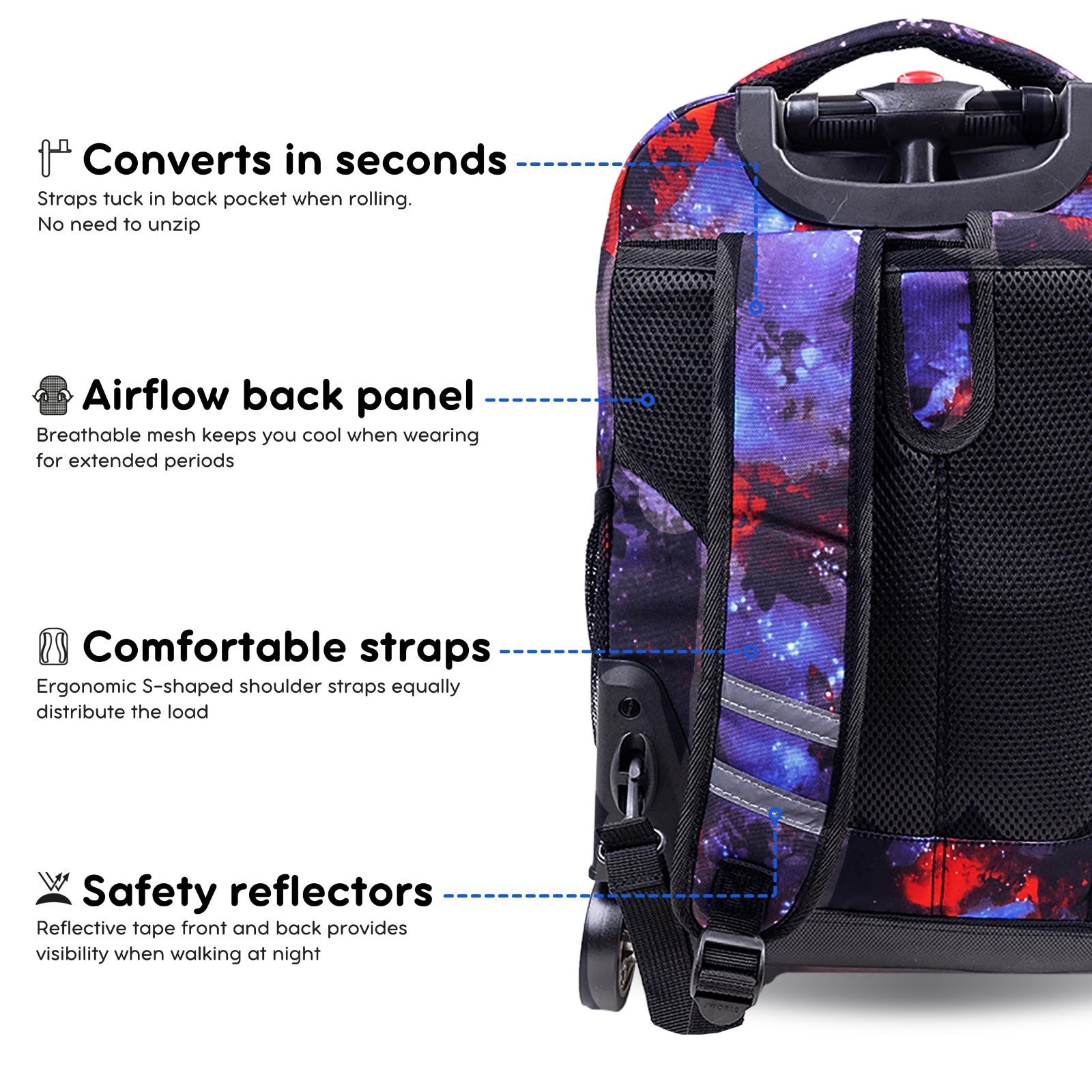 Kids Rolling Backpack with Wheels, School Roller Bookbag for Girls & Boys, 18"x15