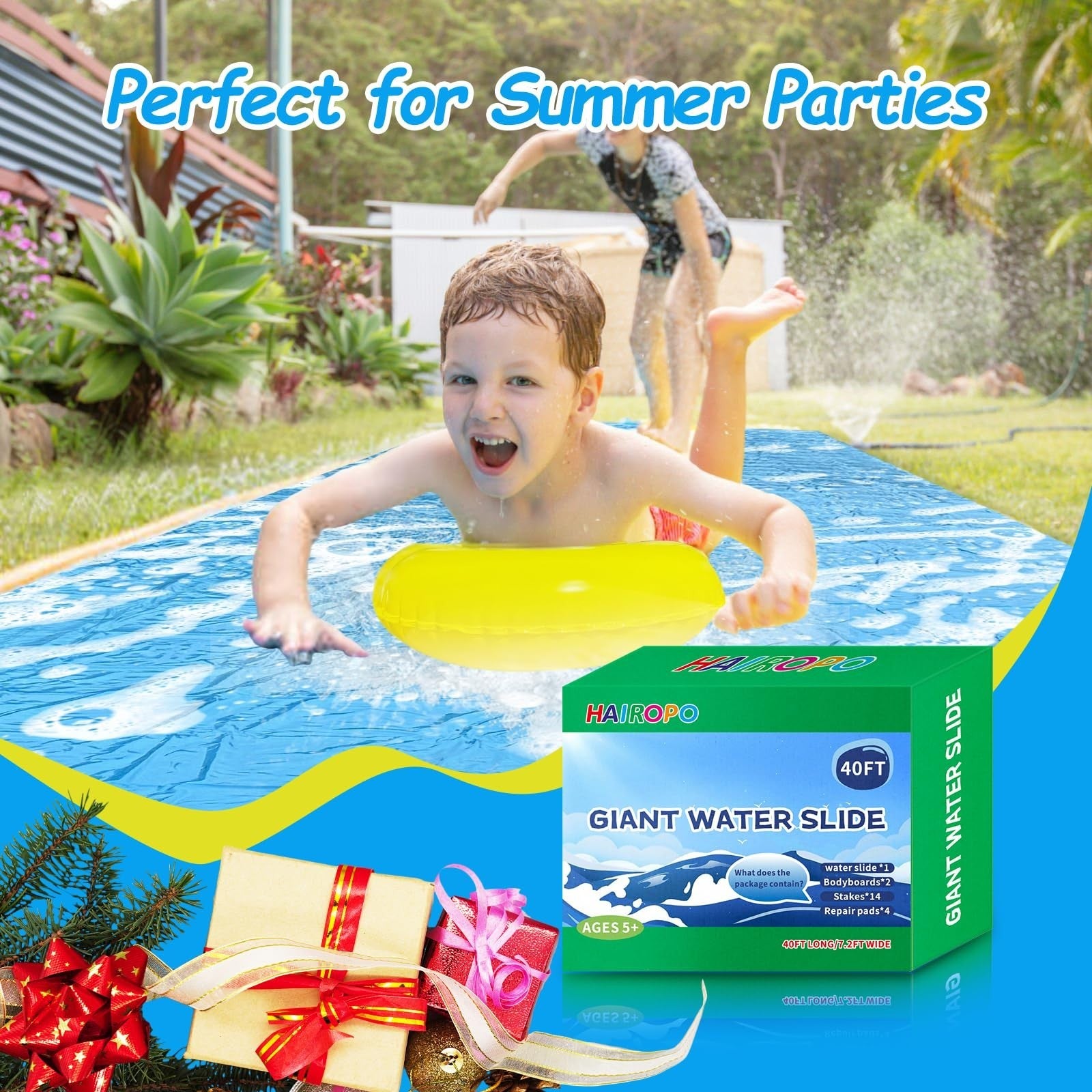40FT Giant Slip Water Slide for Kids & Adults   Heavy Duty Backyard Summer Fun,3