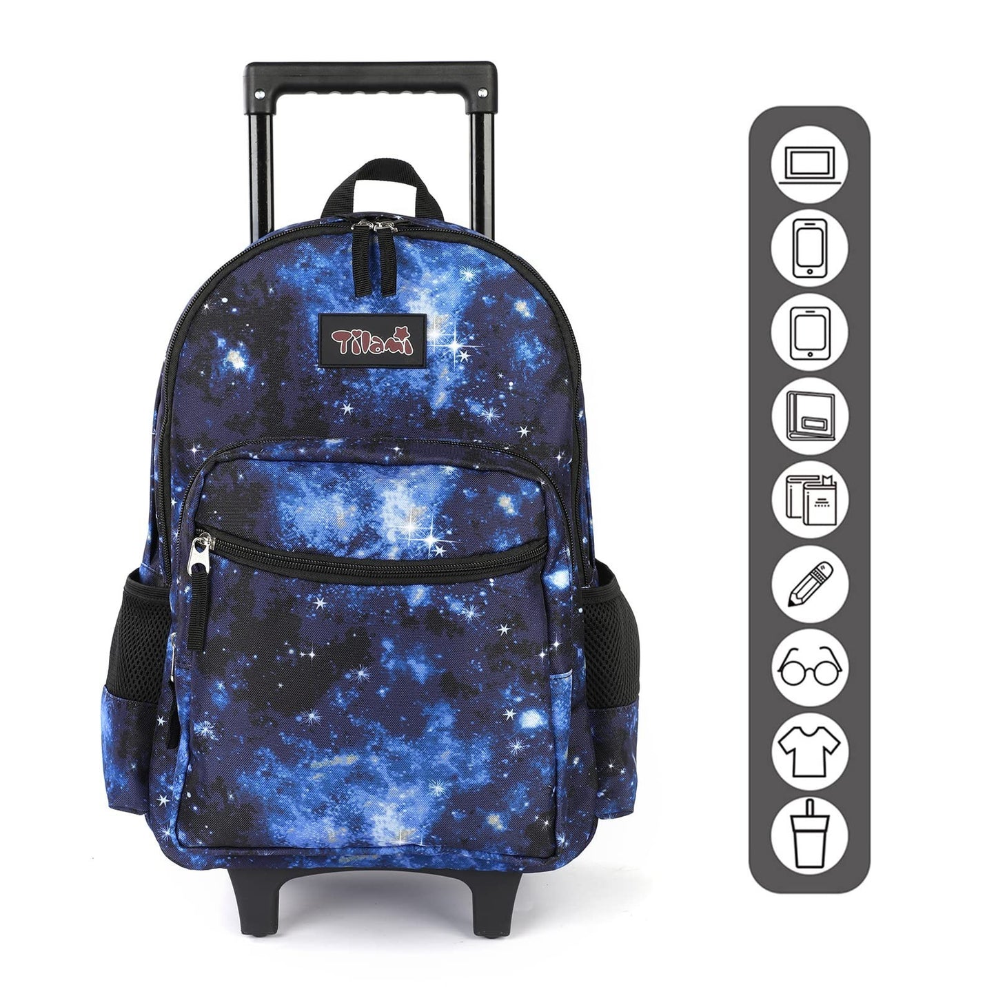 Wheeled Kids Backpack 18" with Lunch Bag, Double Handle, Galaxy Blue, Boys & Gir3