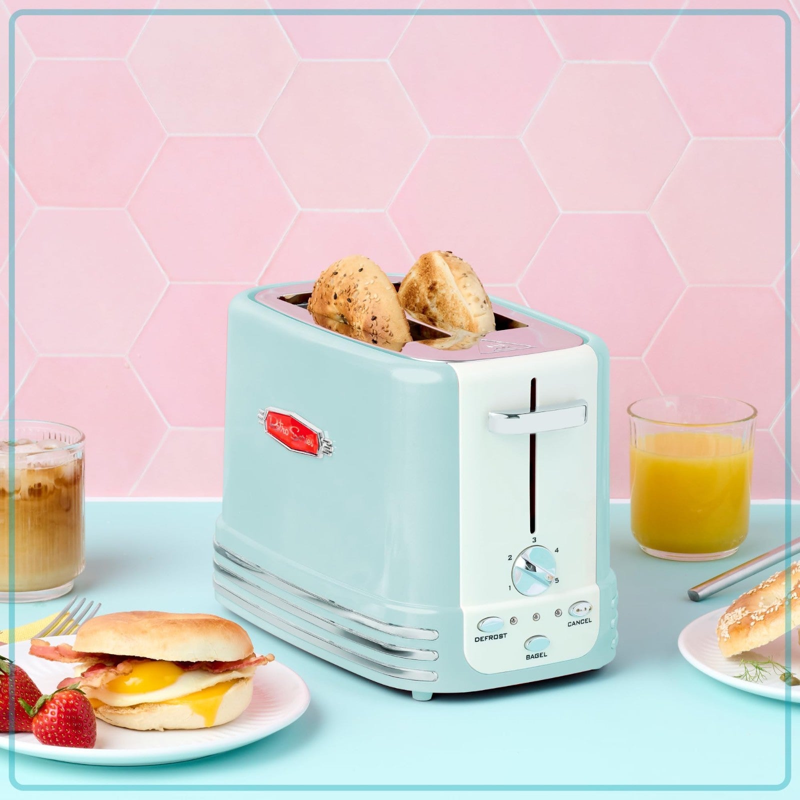Wide 2 Slice Toaster for Bread, Bagels & Muffins   5 Browning Levels, Aqua2