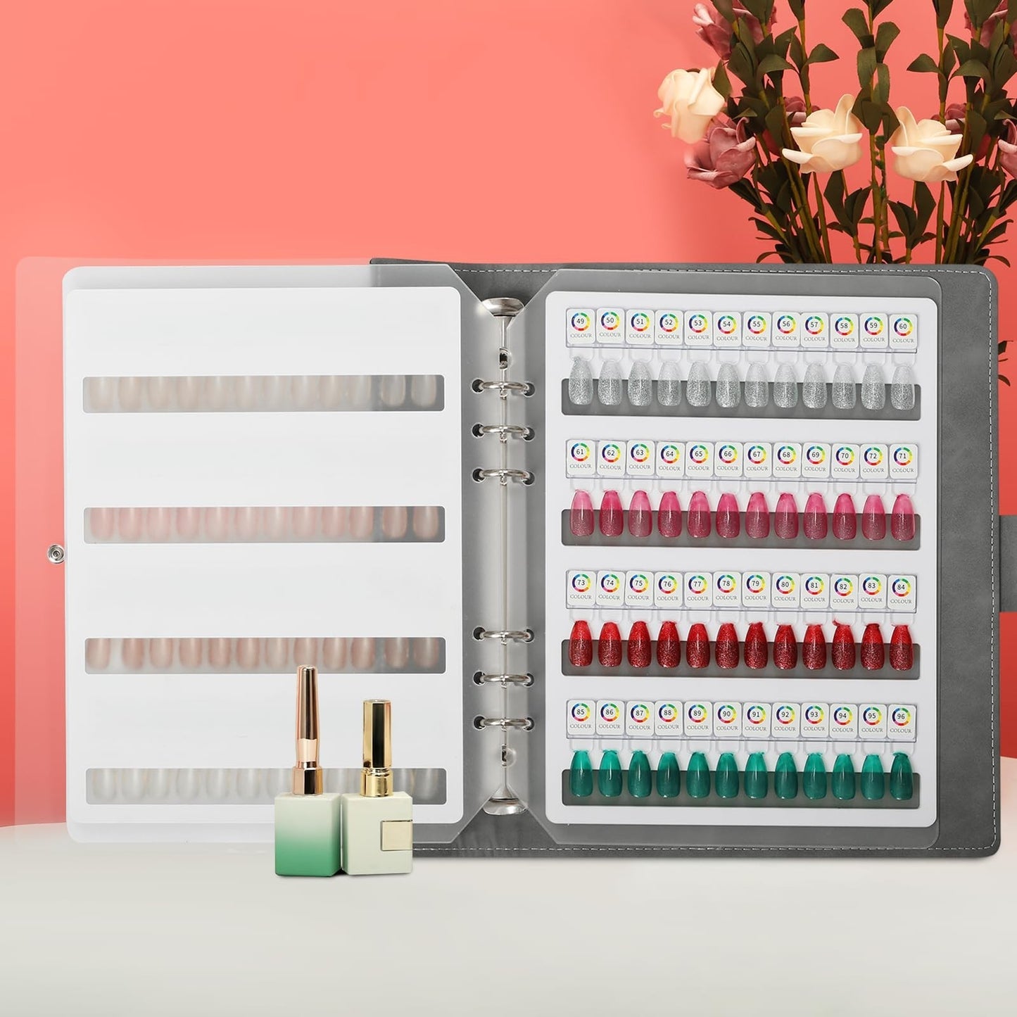 96 Magnetic Nail Swatch Book - Leather Color Display with 96 Tips & Number Label8