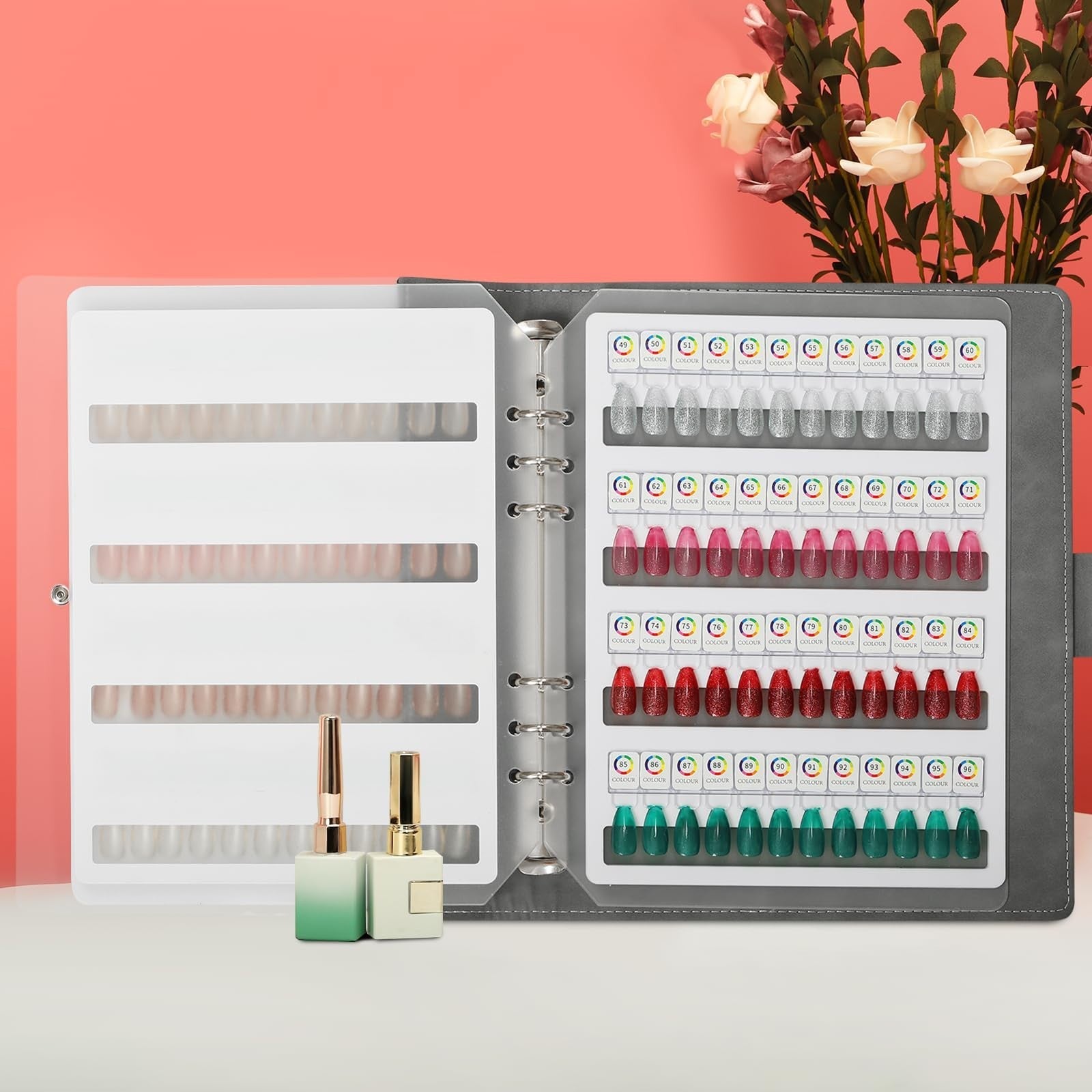 96 Magnetic Nail Swatch Book - Leather Color Display with 96 Tips & Number Label8