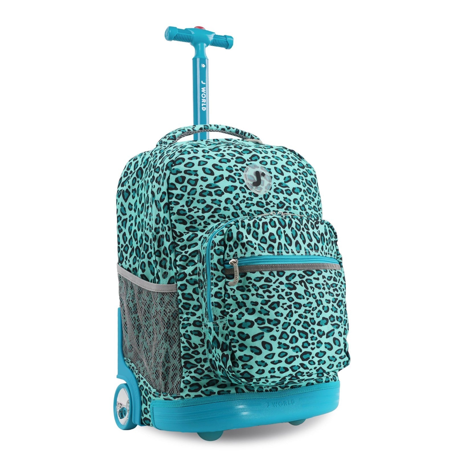 Kids Rolling Backpack with Wheels, 18" Bookbag for School, Mint Leopard Design1