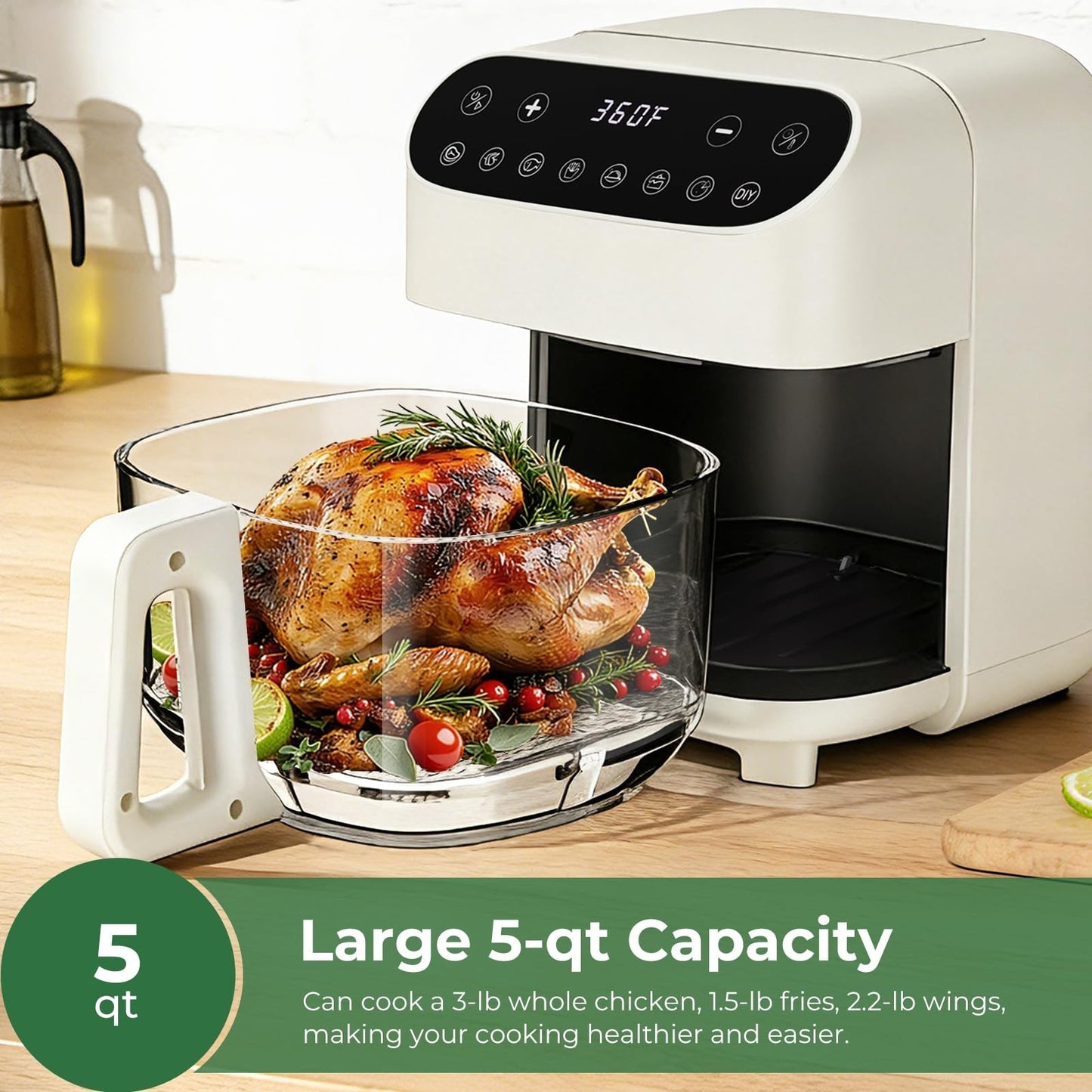 5 Quart Glass Air Fryer - Non-Toxic Borosilicate Basket, 8 Cooking Modes, BPA-Fr2