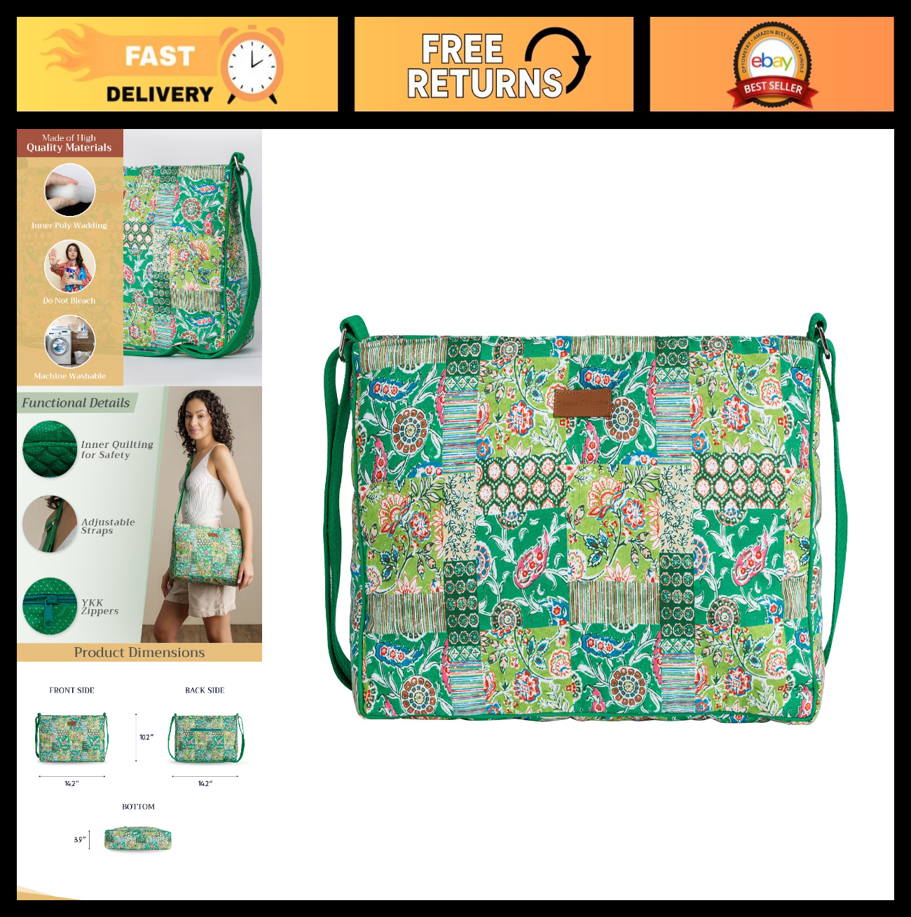 Stylish Women's Cotton Shoulder Handbag   Versatile Tote Bag for Everyday Use0