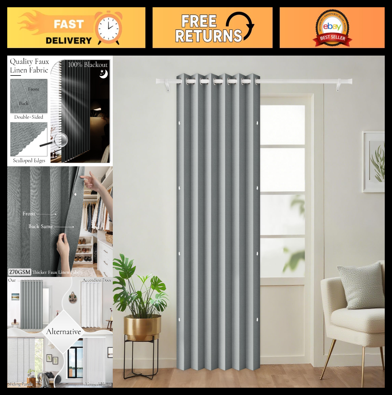 Blackout Pleated Curtains with Magnetic Closure, Pinch Pleat Drape, 1 Panel 45x70