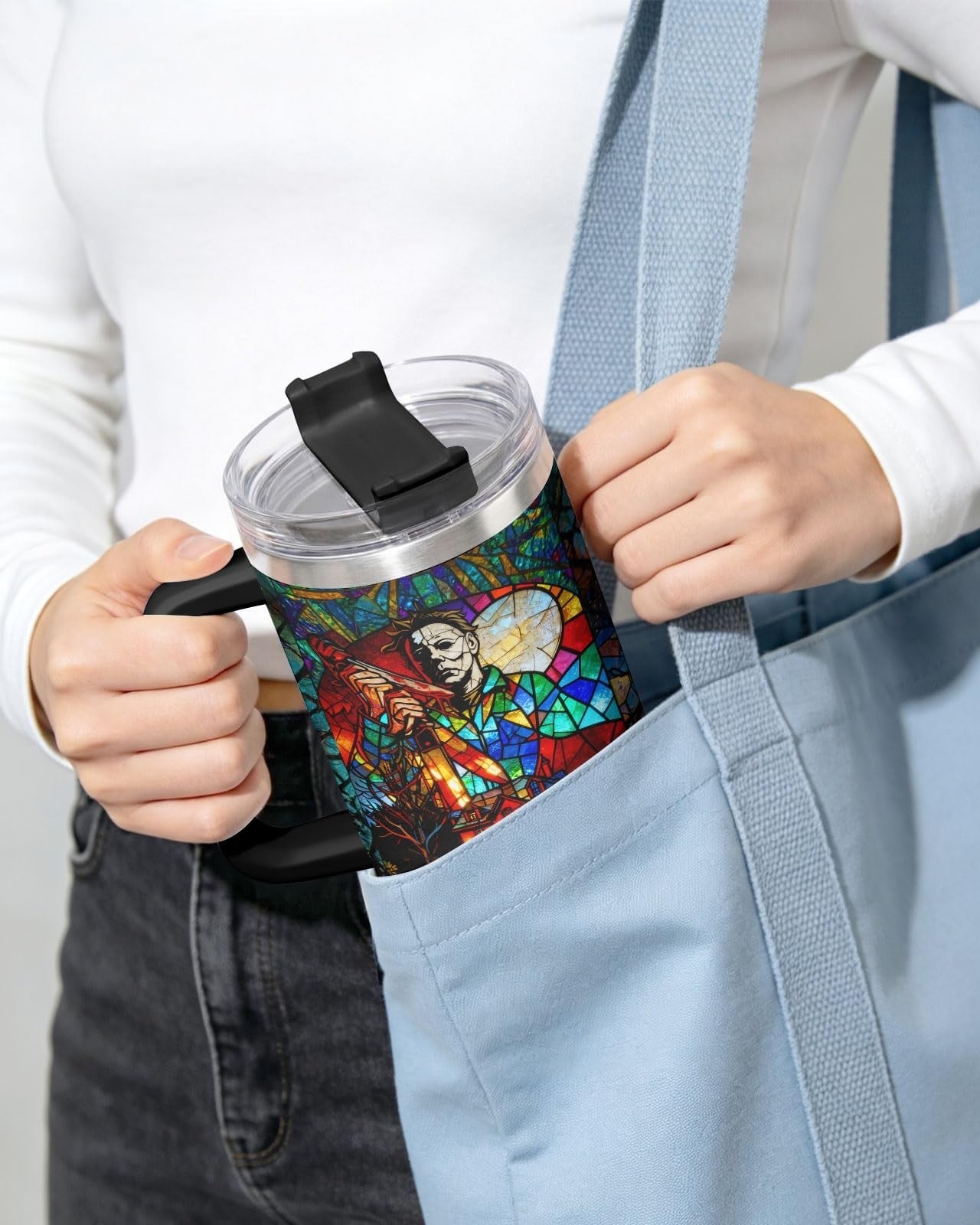 34oz Insulated Gothic Tumbler   Spooky Horror Art Travel Mug for Halloween2