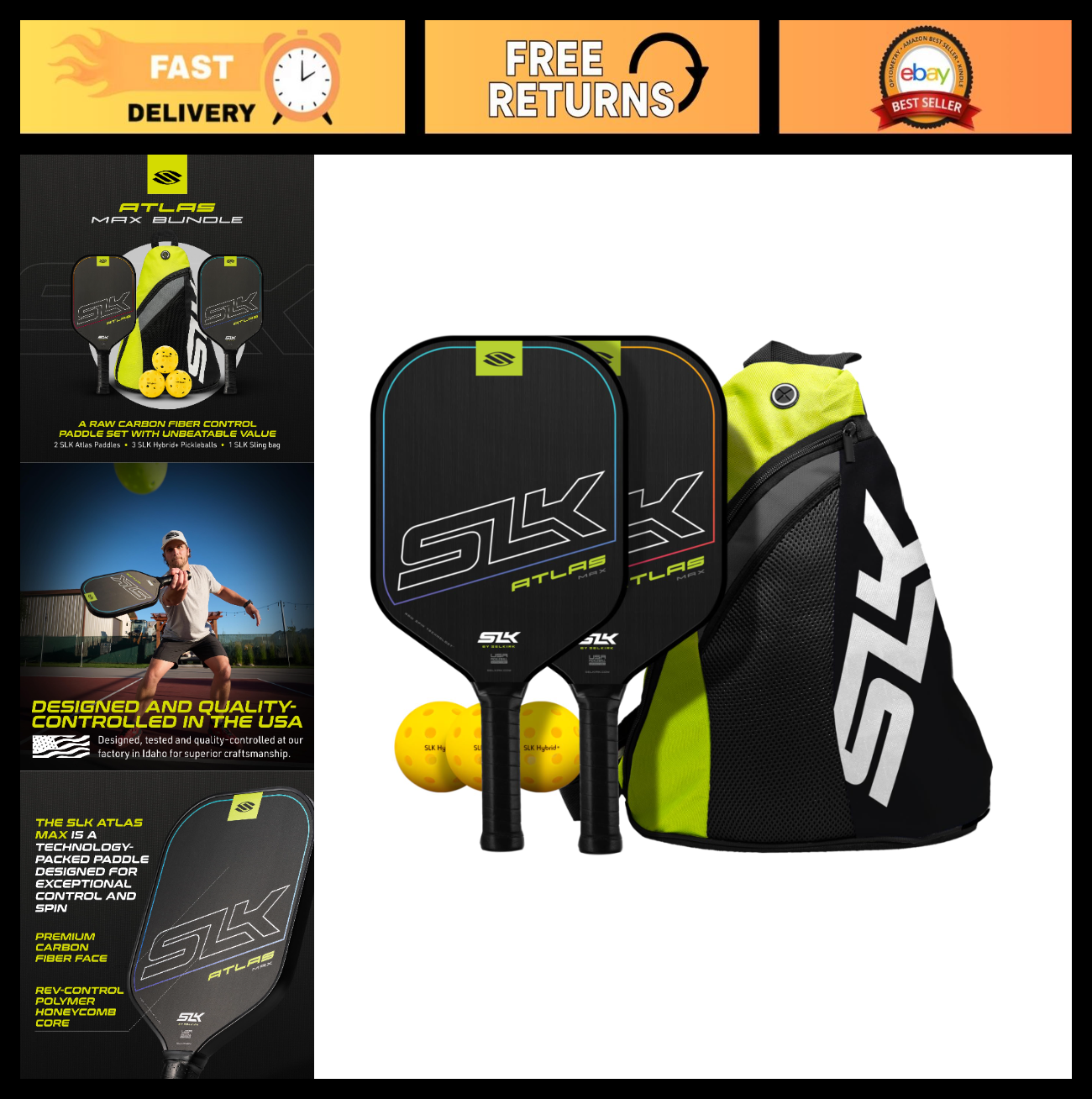 Set of 2 Pickleball Paddles with Pickleballs & Sling Bag | Graphite/Fiberglass R0