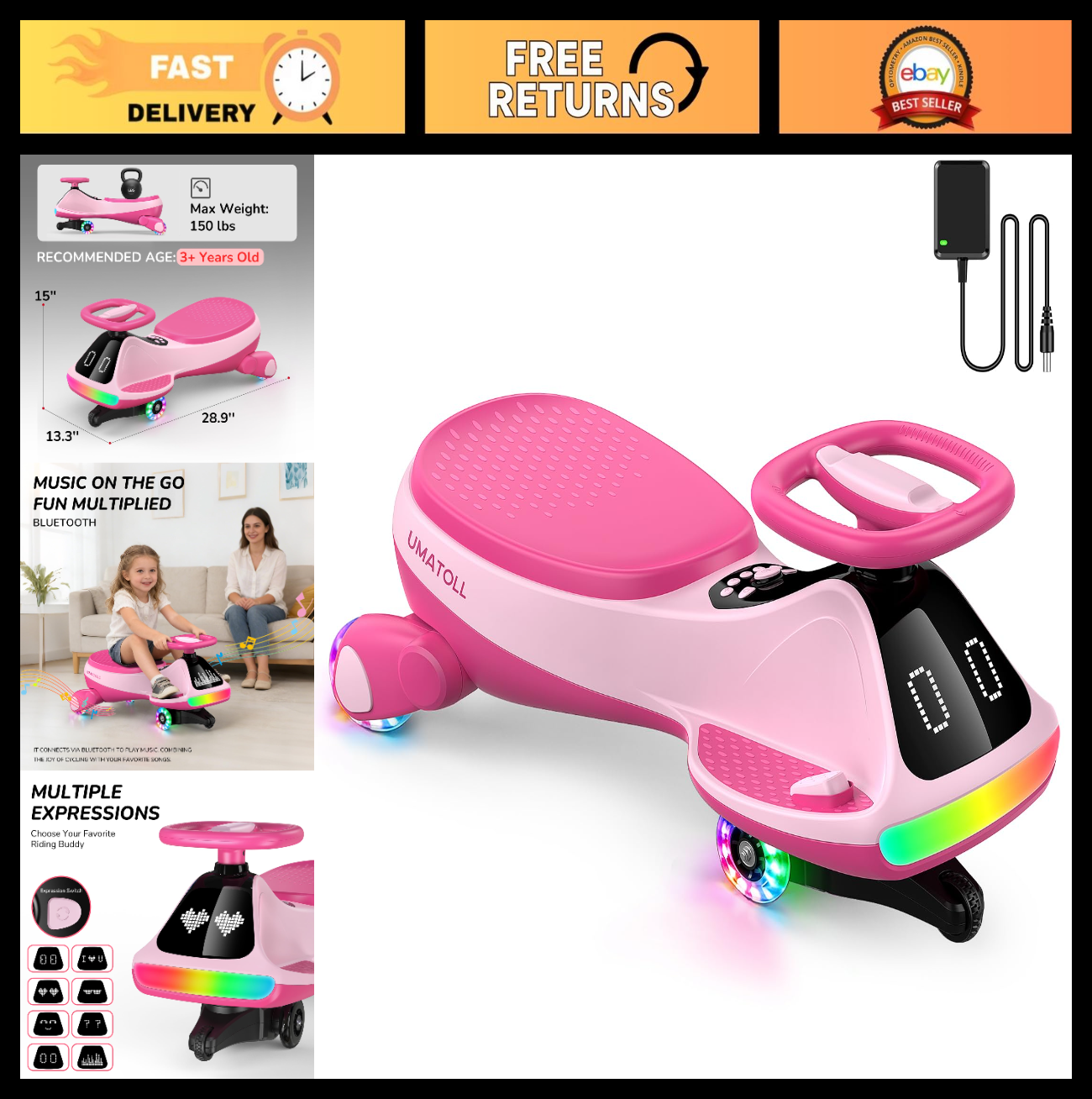 12V Electric Wiggle Car for Kids - Fun Ride-On Toy, Birthday Gift for Ages 3+0