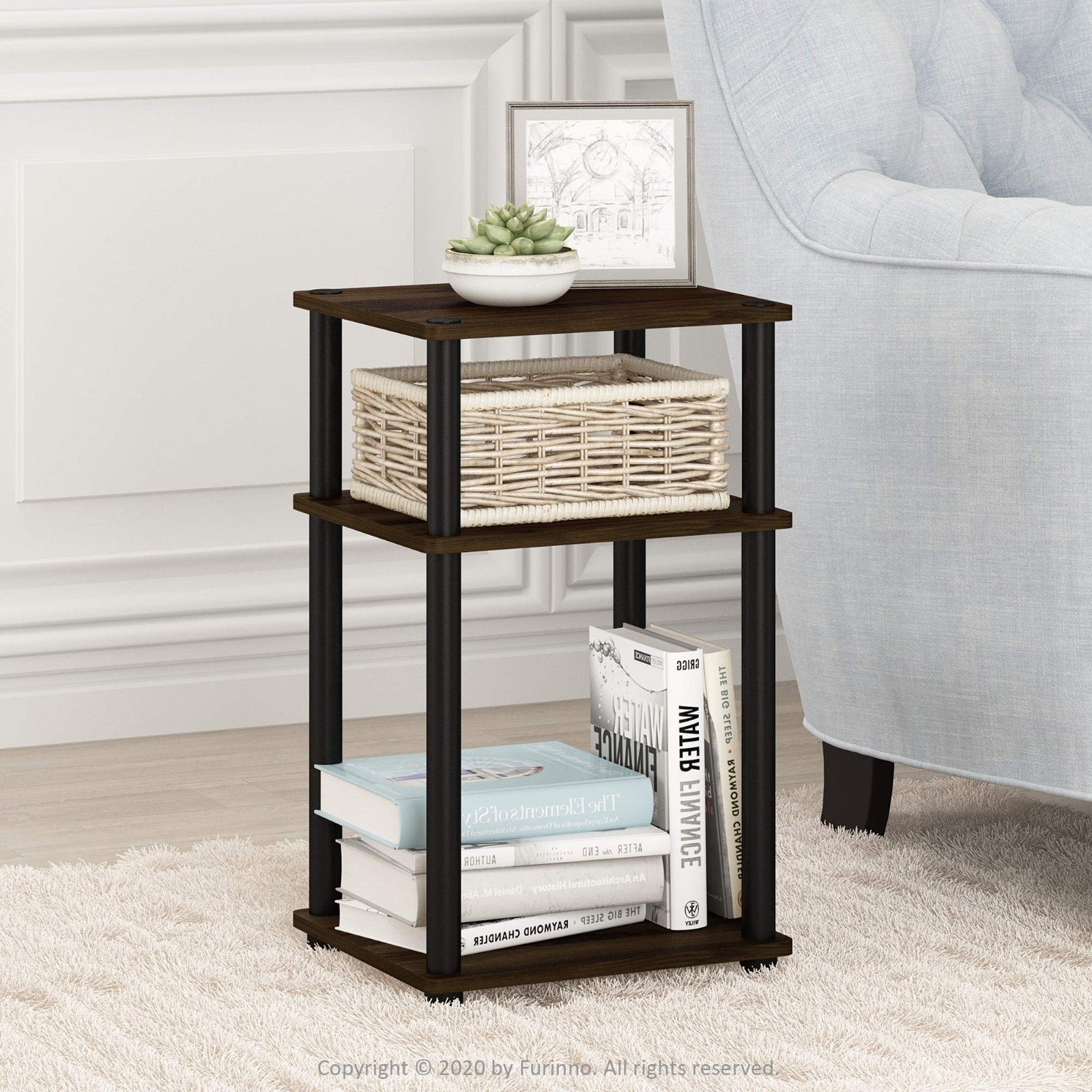 3-Tier Side Table with Open Shelves, Nightstand, Toolless Assembly for Living Ro2