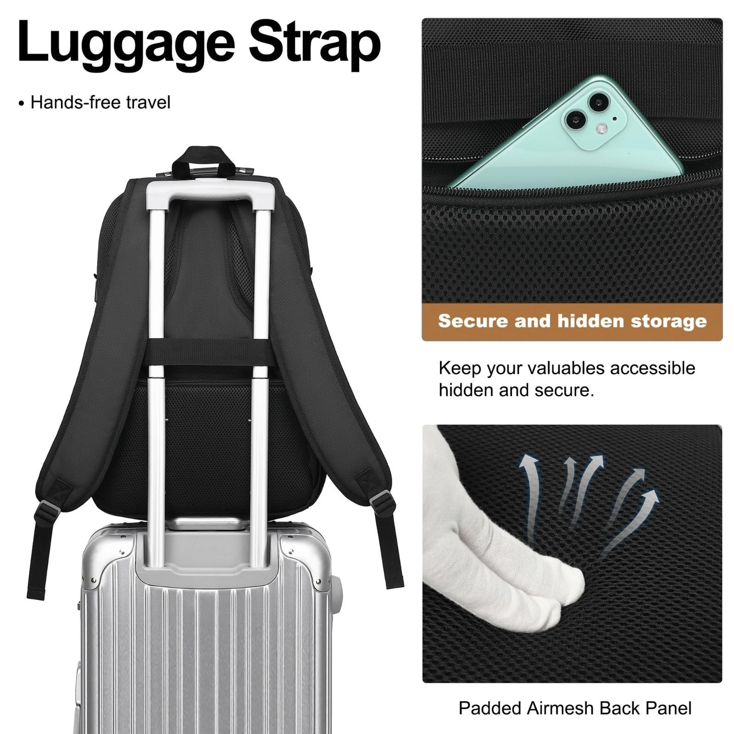 17.3" Waterproof Laptop Backpack with USB Port, Anti Theft Travel Bag, Black/Ora3