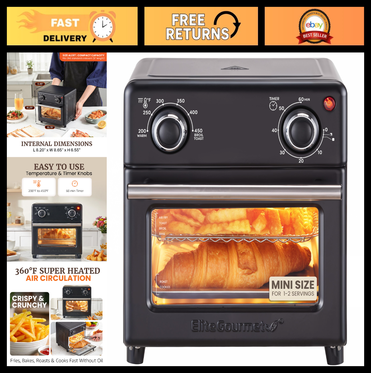 Compact 8.5Qt Air Fryer Oven - Mini Countertop Cooker with Adjustable Temp & Tim0