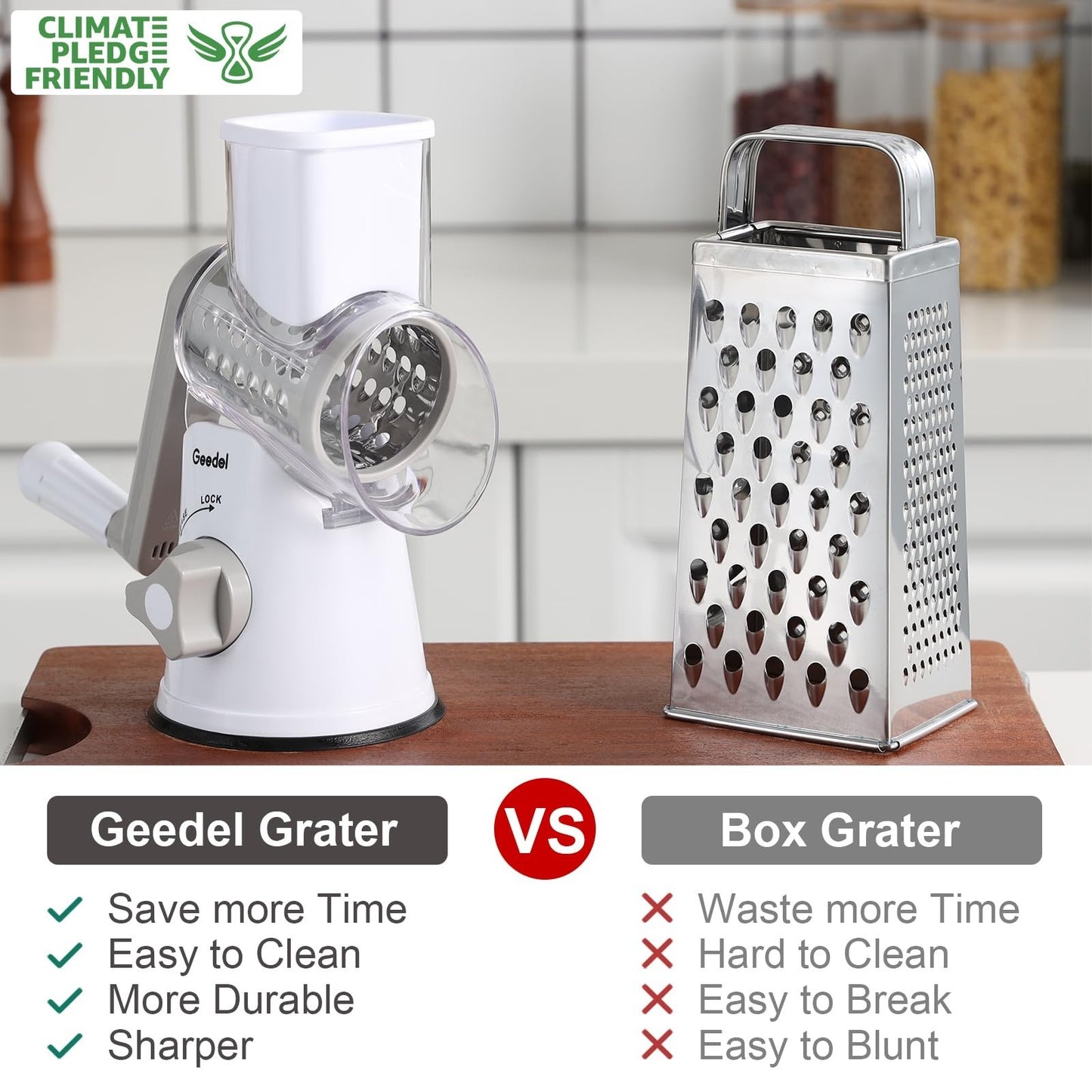 Rotary Cheese Grater & Vegetable Slicer   3 Blades, Stainless Steel, Fast Cuttin3