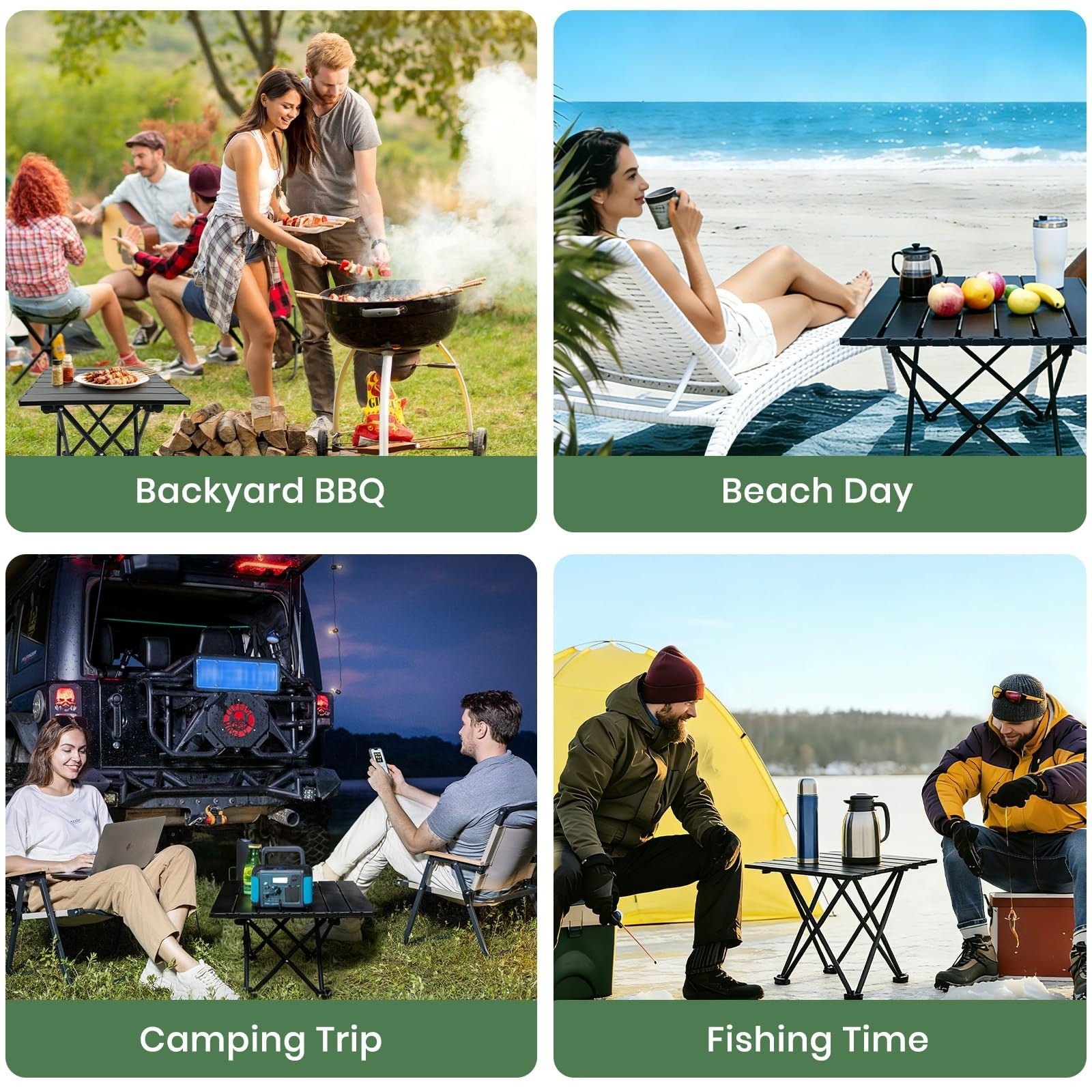 2 Pack Ultralight Foldable Camping Tables - Portable Beach & Picnic Tables with4