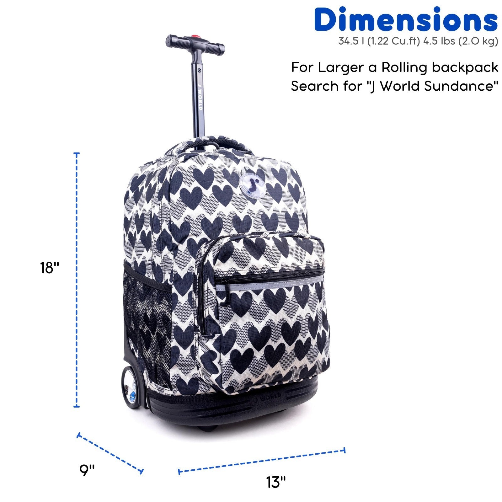 Rolling Backpack with Wheels, Heart Dot Design, Lightweight Travel Bag, School B2