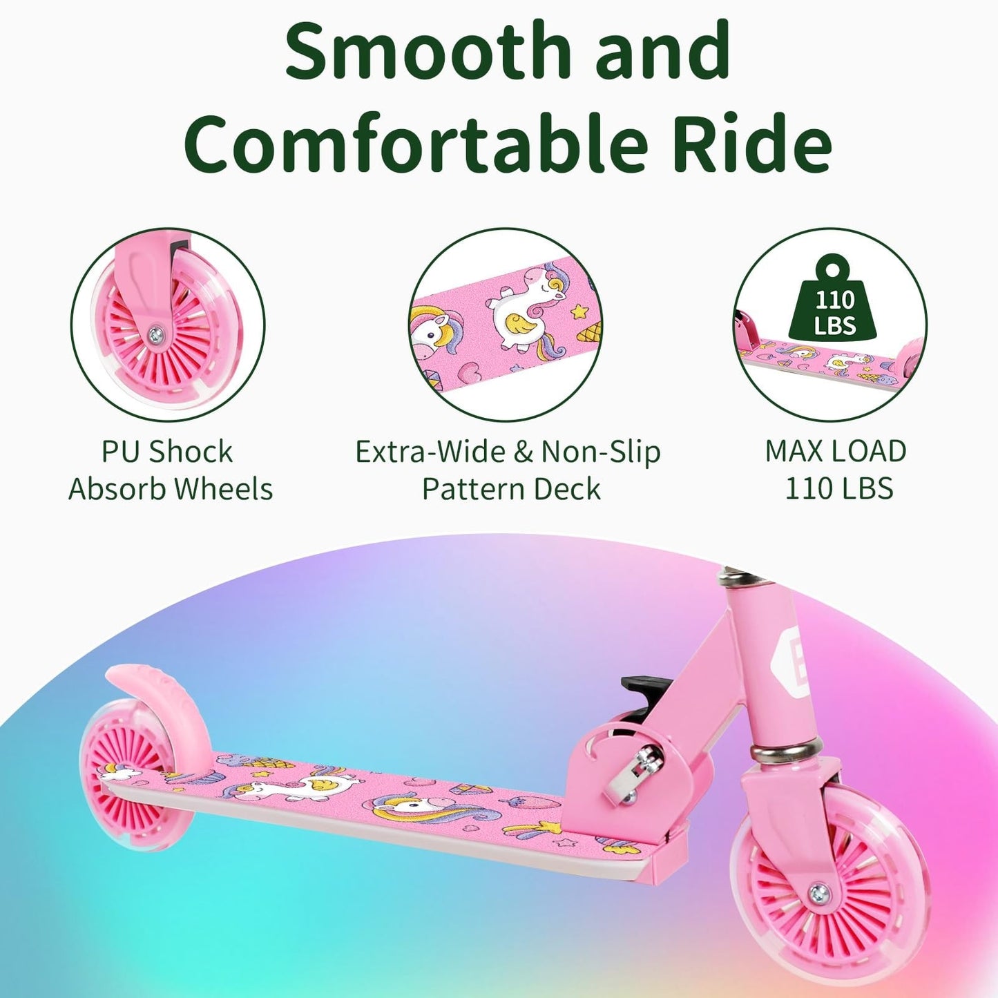 Light-Up Wheels Kids Scooter, 2-Wheel Folding Kick Scooter, Adjustable Height, N4