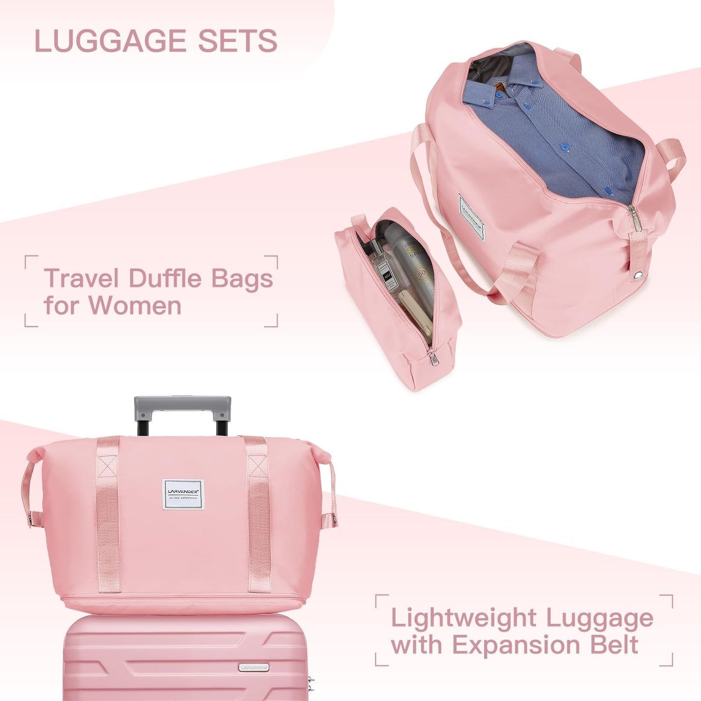 Expandable 6-Piece Luggage Set with Wheels, Pink Hardshell Suitcases, TSA Lock,3