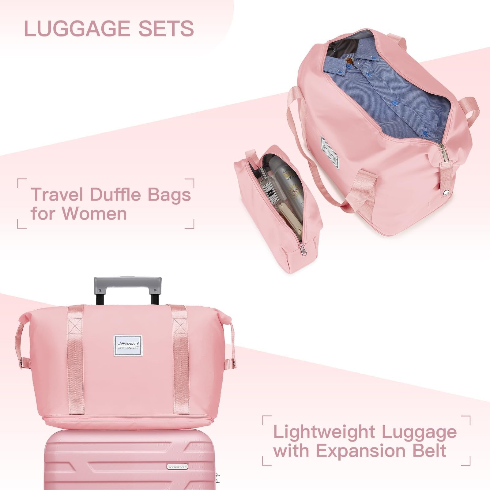 Expandable 6-Piece Luggage Set with Wheels, Pink Hardshell Suitcases, TSA Lock,3