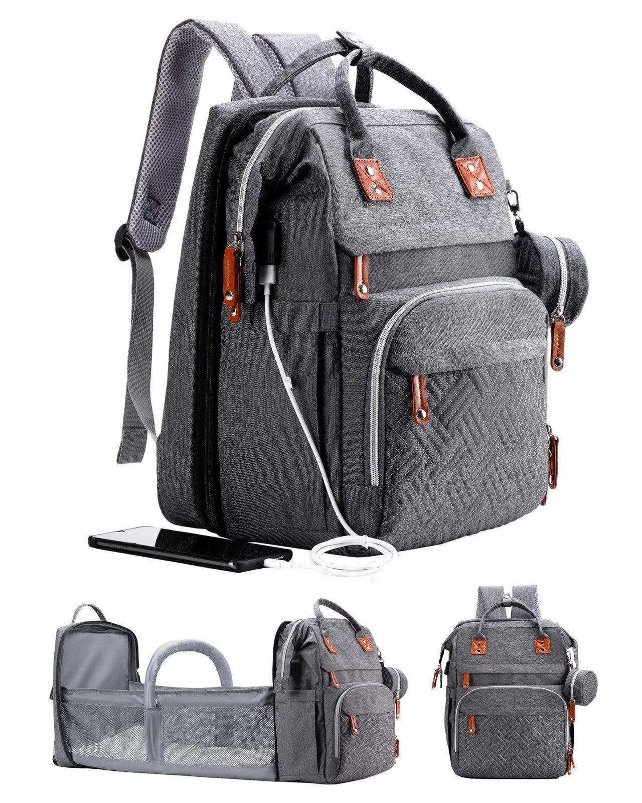 Diaper Bag Backpack with Changing Station, Baby Travel Bag for Mom   Deep Grey1