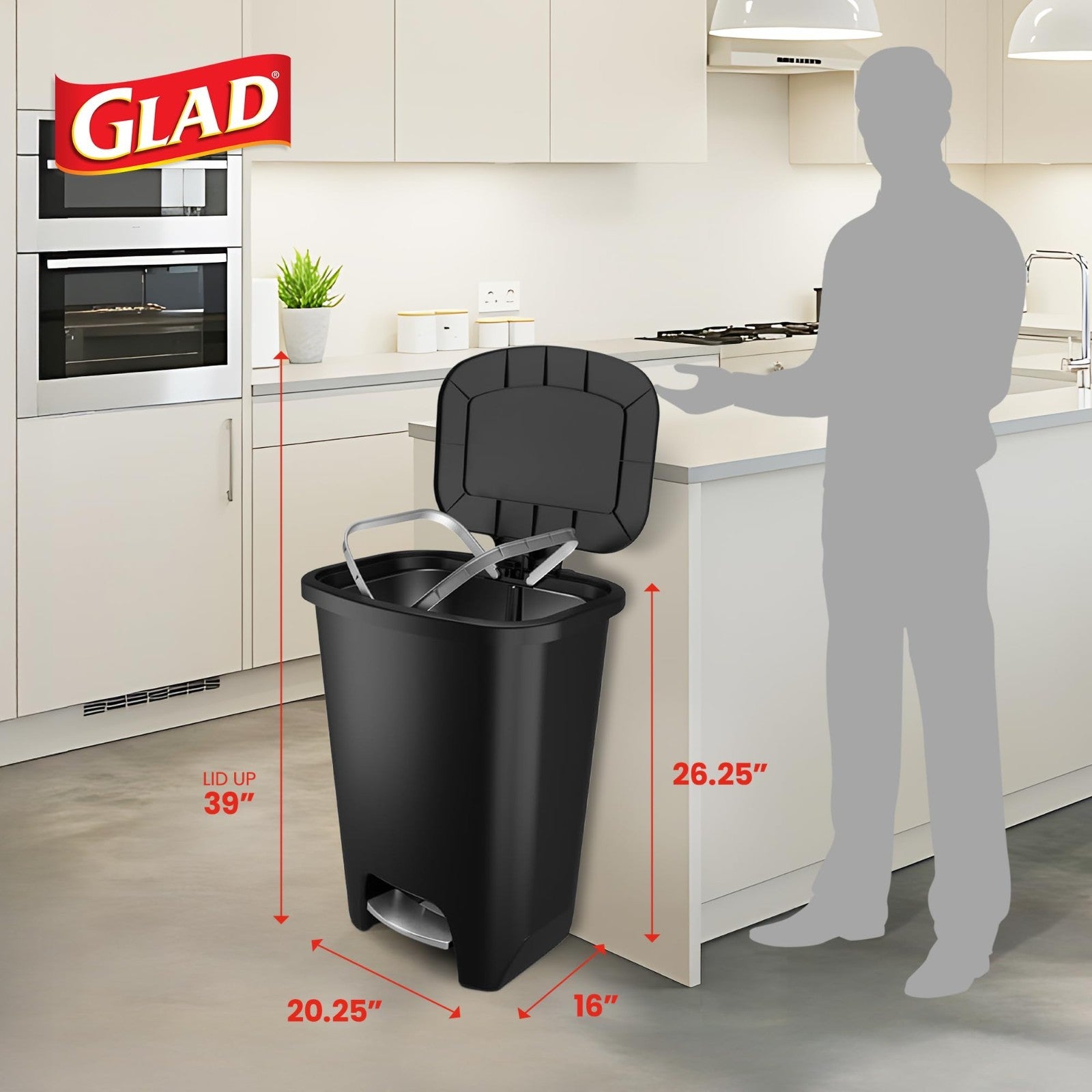 20 Gallon Kitchen Trash Can with Clorox Odor Control, Hands-Free Pedal, Black2
