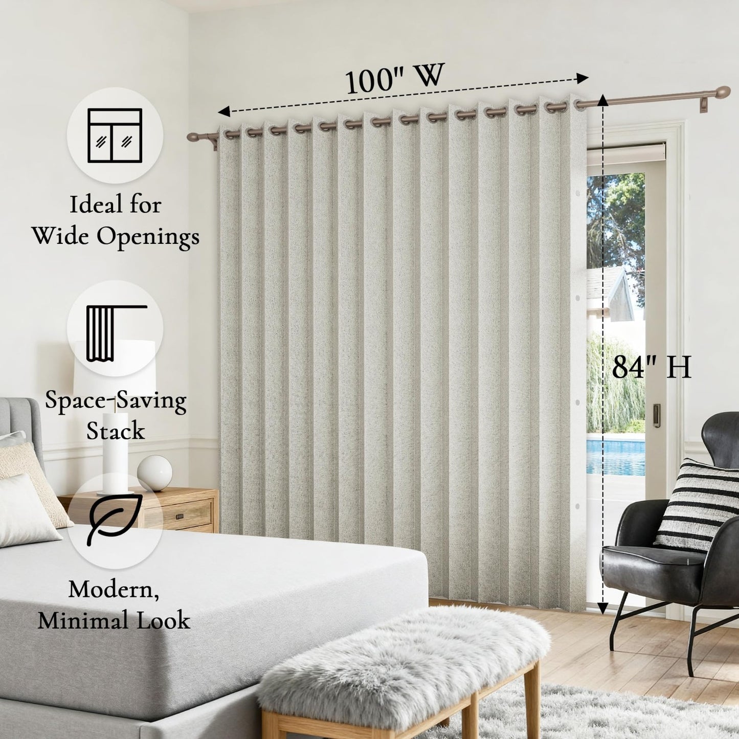 Accordion Door Curtains for Doorways, Fabric Privacy Panel, 1 Panel W100 x L84,8