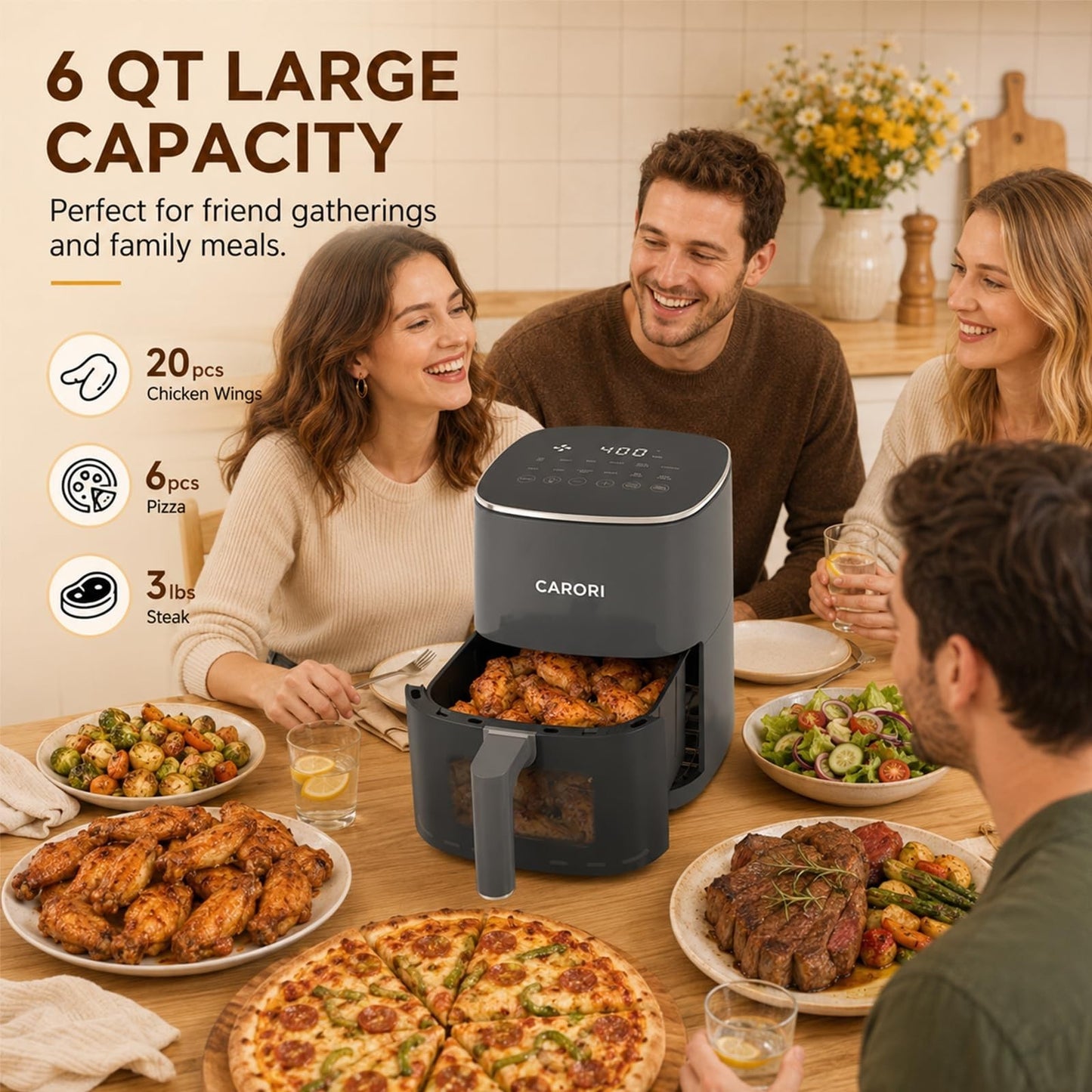 6 Qt Air Fryer with Viewing Window, 12 Cooking Presets, 1700W, Nonstick Basket4